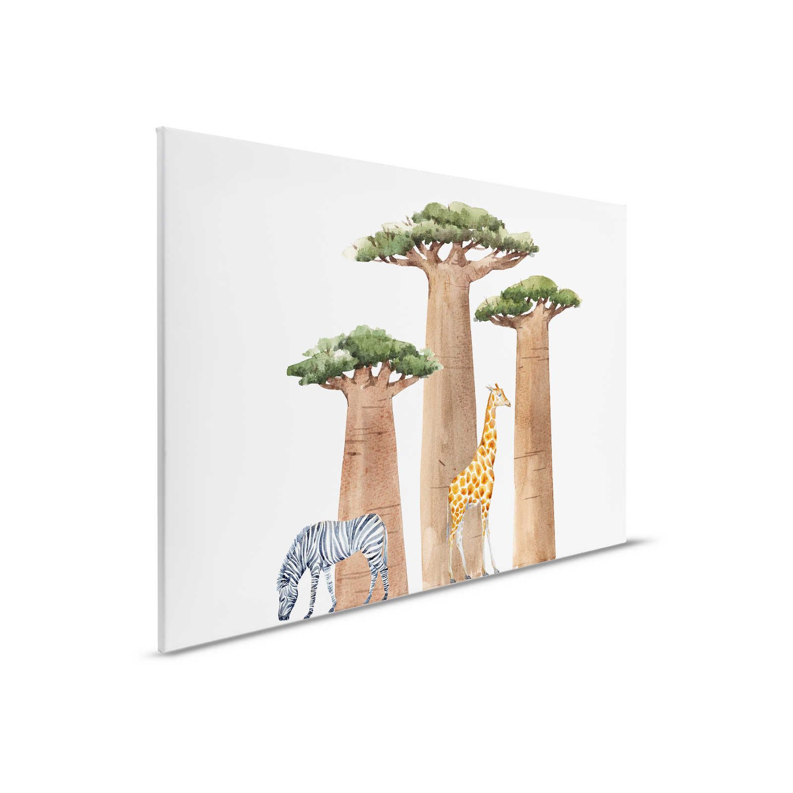 Leinwand Savanne mit Giraffe und Zebra – 90 cm x 60 cm
