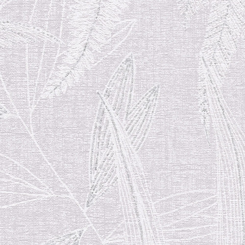             Vliestapete mit großem Blatt Muster leicht strukturiert – Violett, Weiß, Grau
        