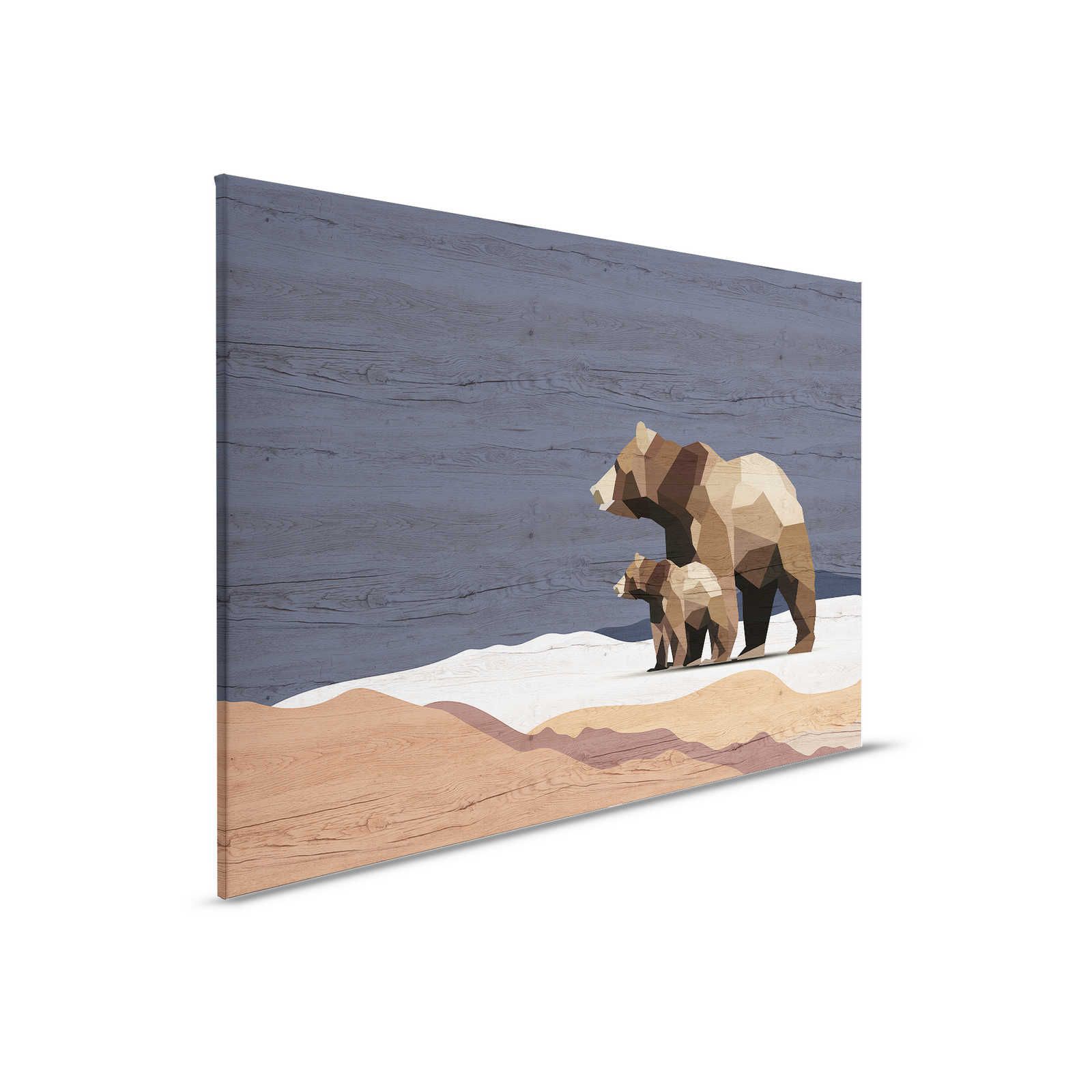 Yukon 3 - Leinwandbild Bären Familie im Facetten Design & Holzoptik – 0,90 m x 0,60 m
