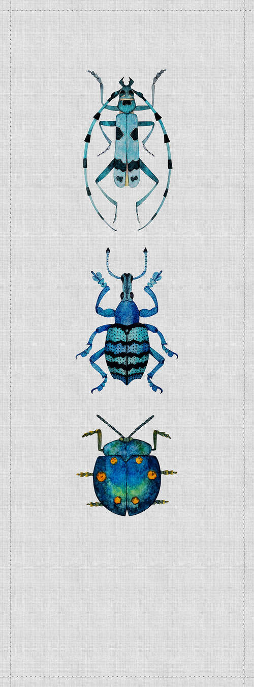             Buzz panels 5 - Digitaldruckpaneel mit bunten Käfern- Naturleinen Struktur – Blau, Grau | Mattes Glattvlies
        