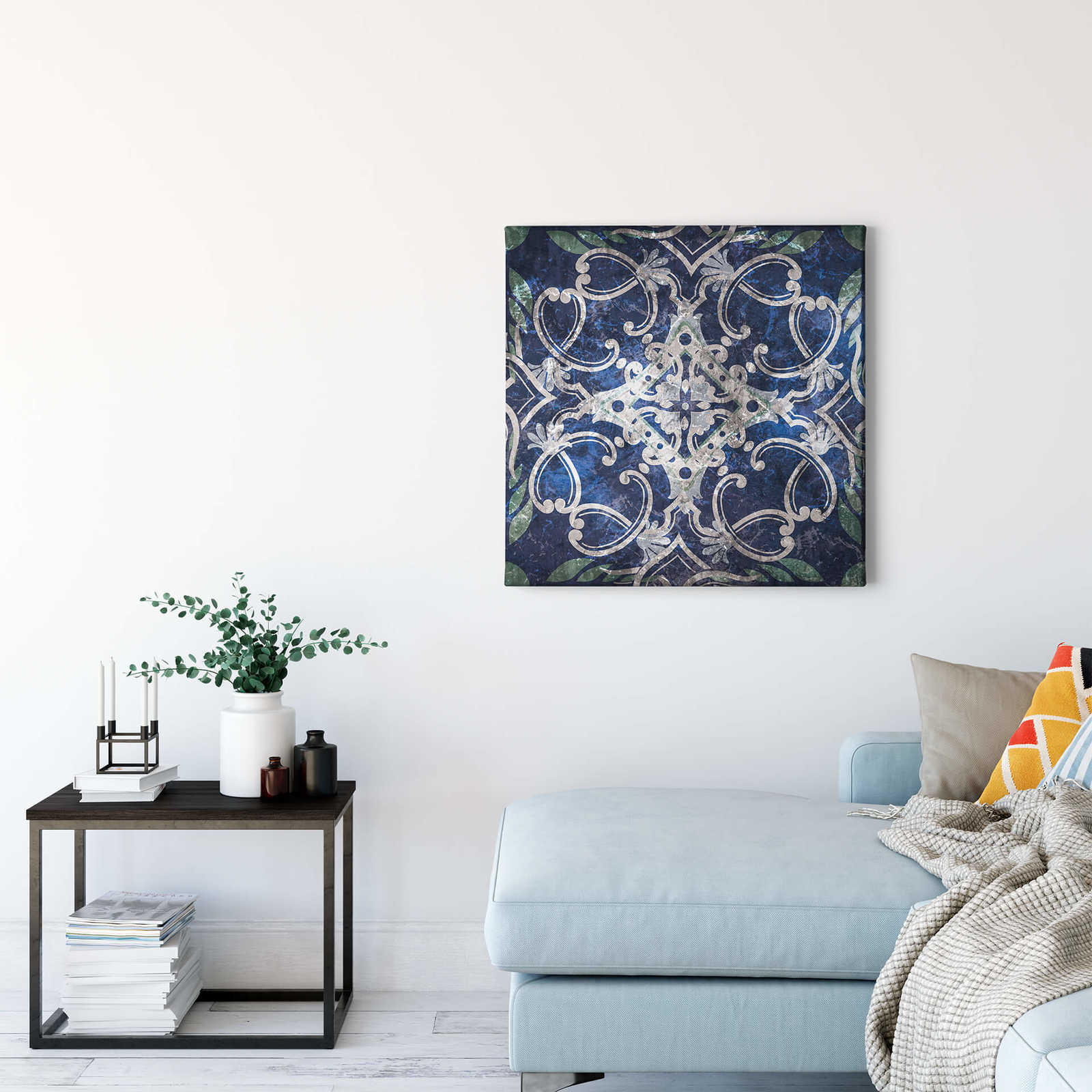             Quadratisches Leinwandbild in Blau mit orientalischem Design – 0,50 m x 0,50 m
        