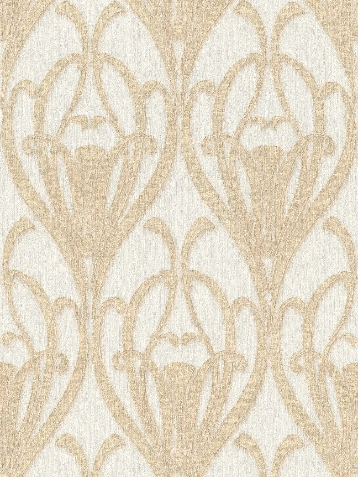         Art Deco Tapete mit goldenem Muster & Textilstruktur
    