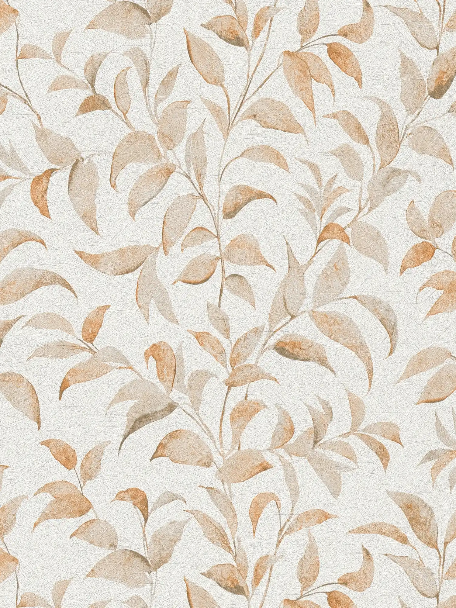 Blätter-Tapete floral schimmernd strukturiert – Weiß, orange
