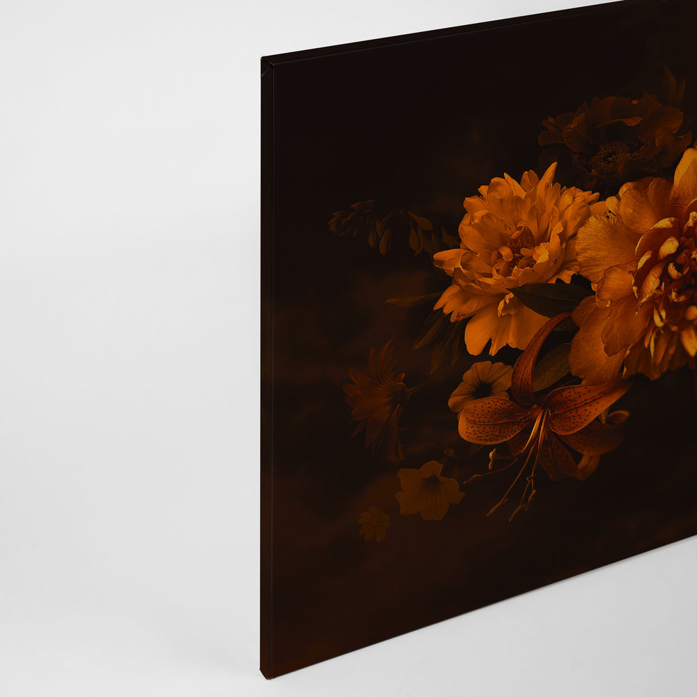             Leinwand mit Botanical-Style Blumenstrauß | orange schwarz – 0,90 m x 0,60 m
        