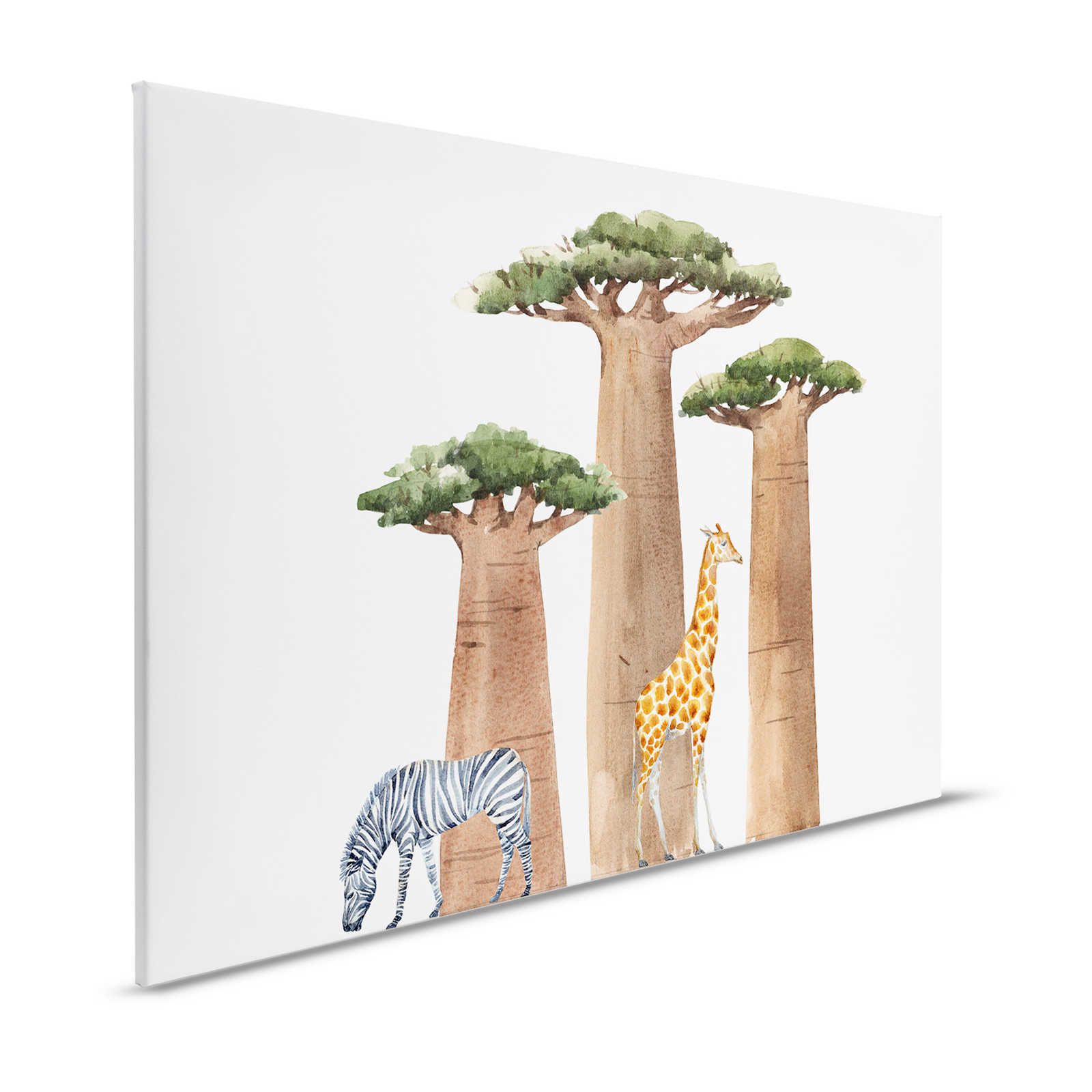 Leinwand Savanne mit Giraffe und Zebra – 120 cm x 80 cm
