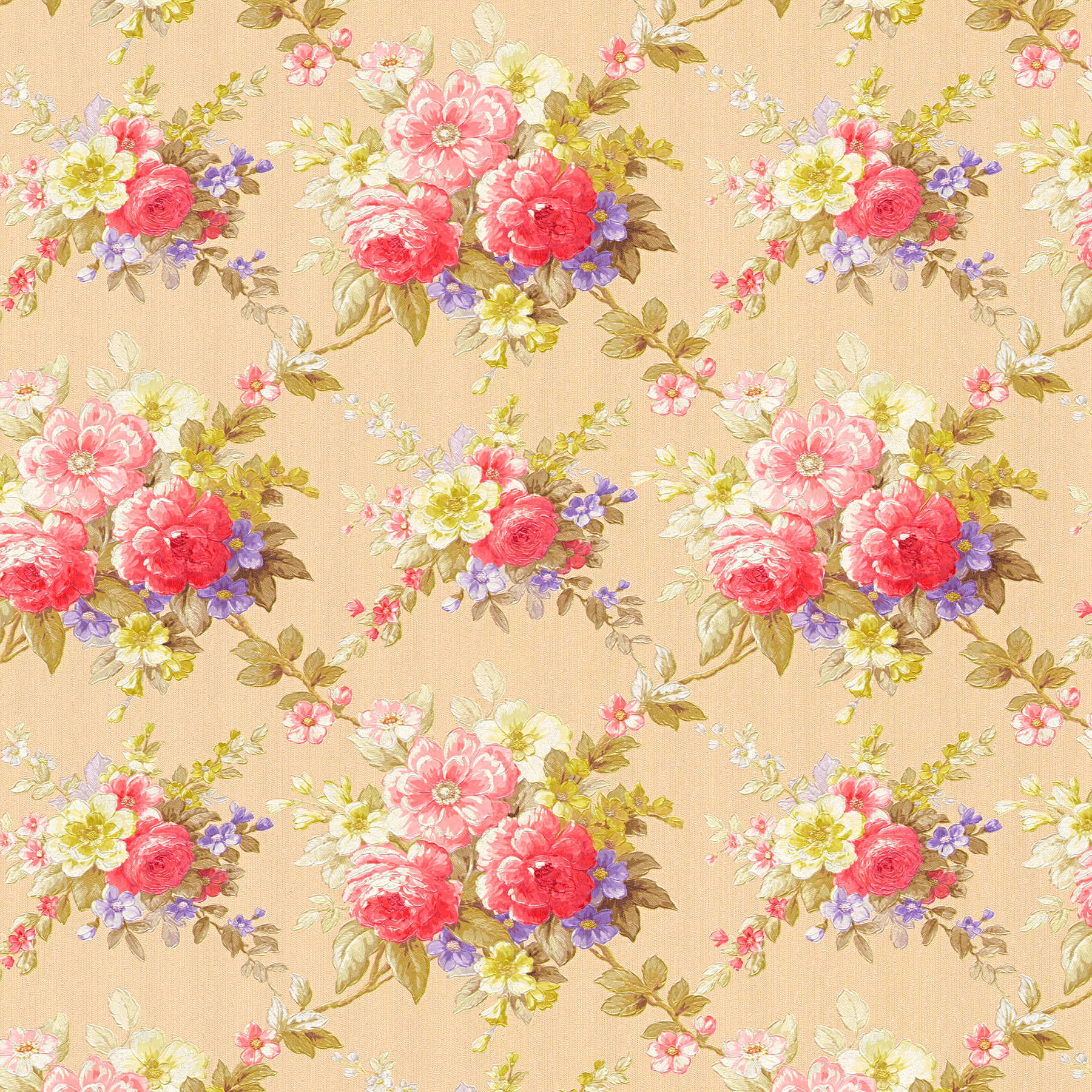        Tapeten Rosen-Ornamente florales Bouquet Muster – Bunt, Metallic
    