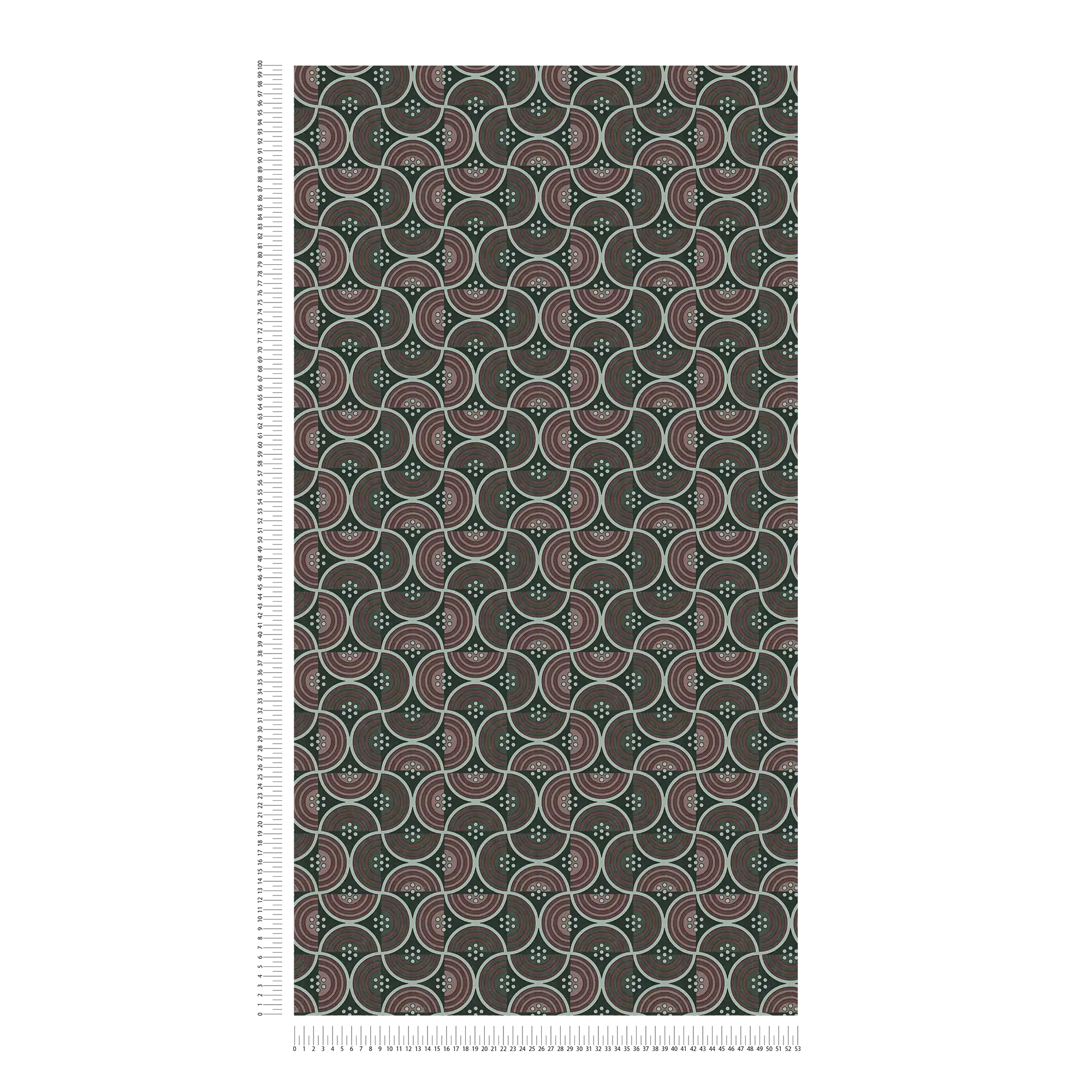             Vliestapete mit Punkten und Halbkreisen geometrisches Muster – Rot, Grün, Schwarz
        