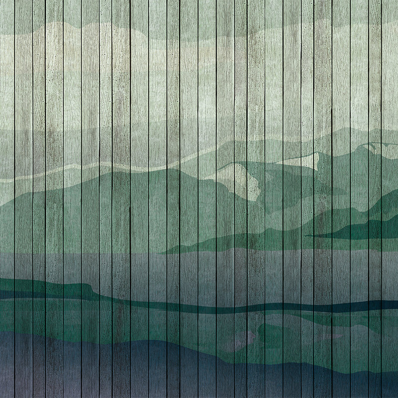 Mountains 3 - Moderne Fototapete Berglandschaft & Bretteroptik – Blau, Grün | Struktur Vlies
