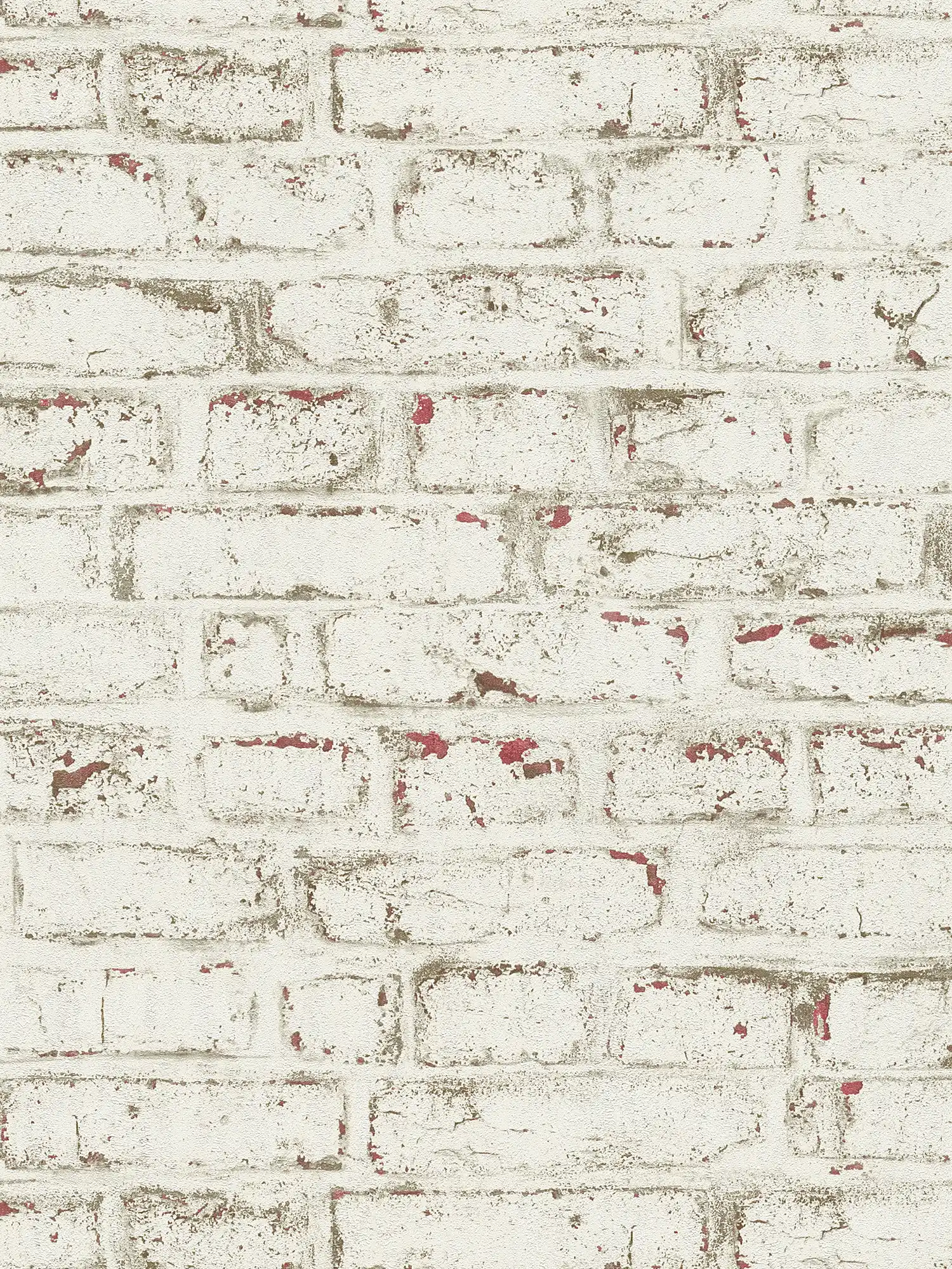         Steinoptik Tapete mit weißem Backstein im Vintage Look – Weiß, Rot, Beige
    