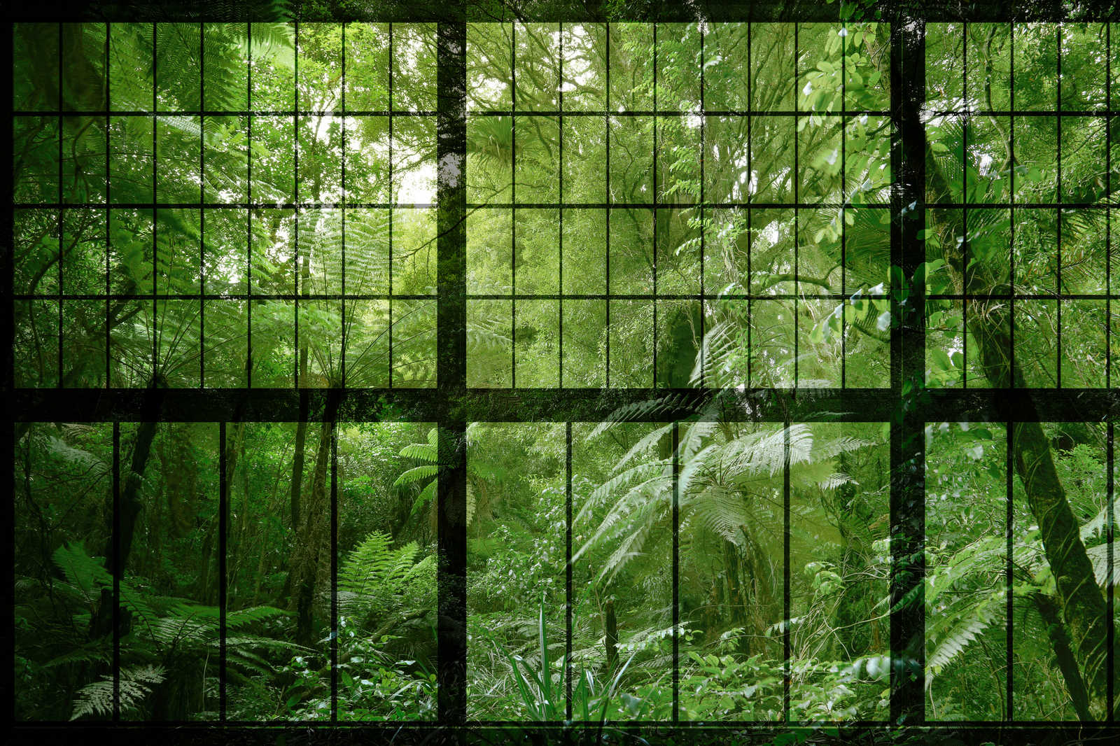             Rainforest 2 - Loftfenster Leinwandbild mit Dschungel Aussicht – 0,90 m x 0,60 m
        