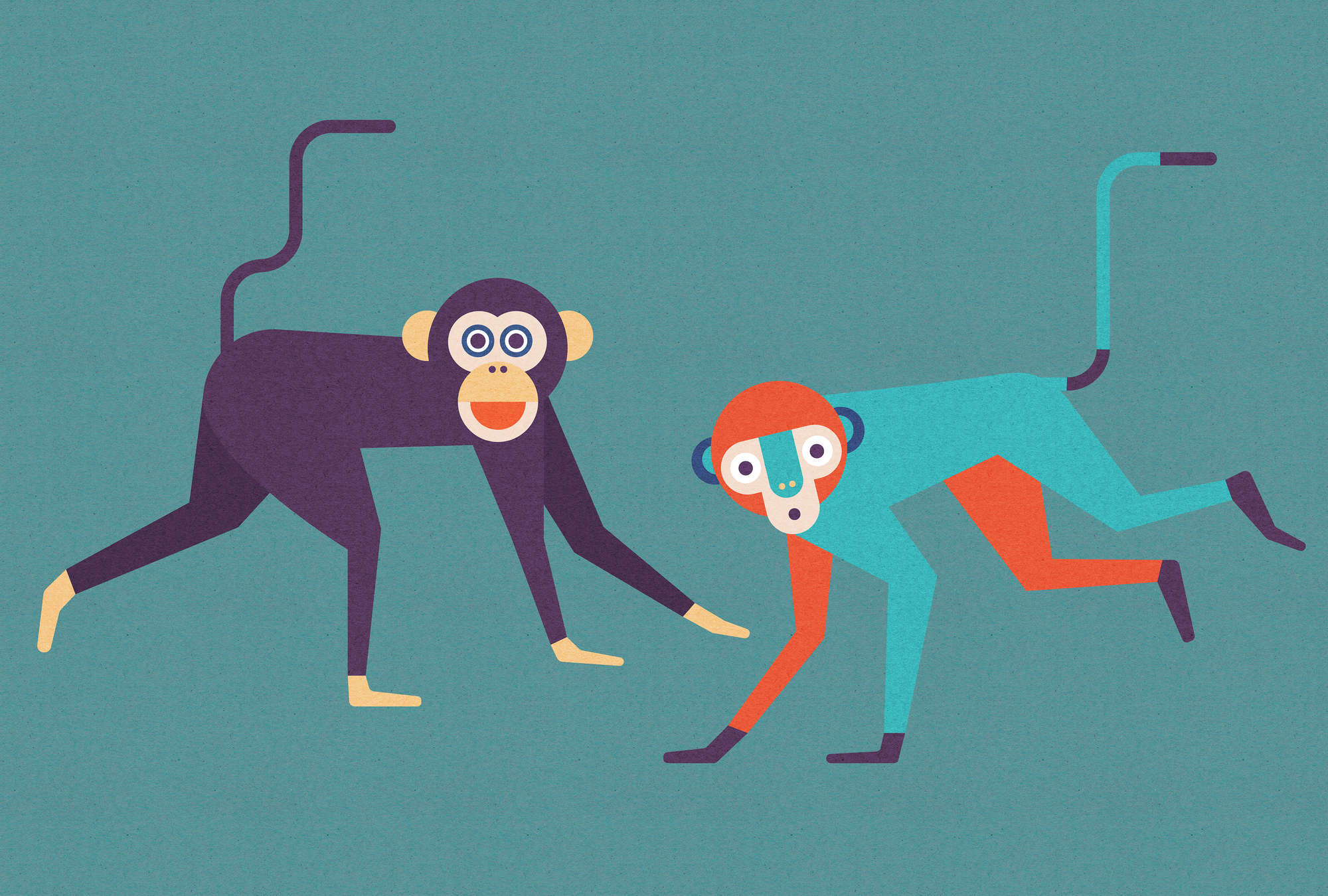             Monkey Business 1 - Fototapete in Pappe Struktur, Affen-Bande im Comic-Stil – Beige, Orange | Mattes Glattvlies
        
