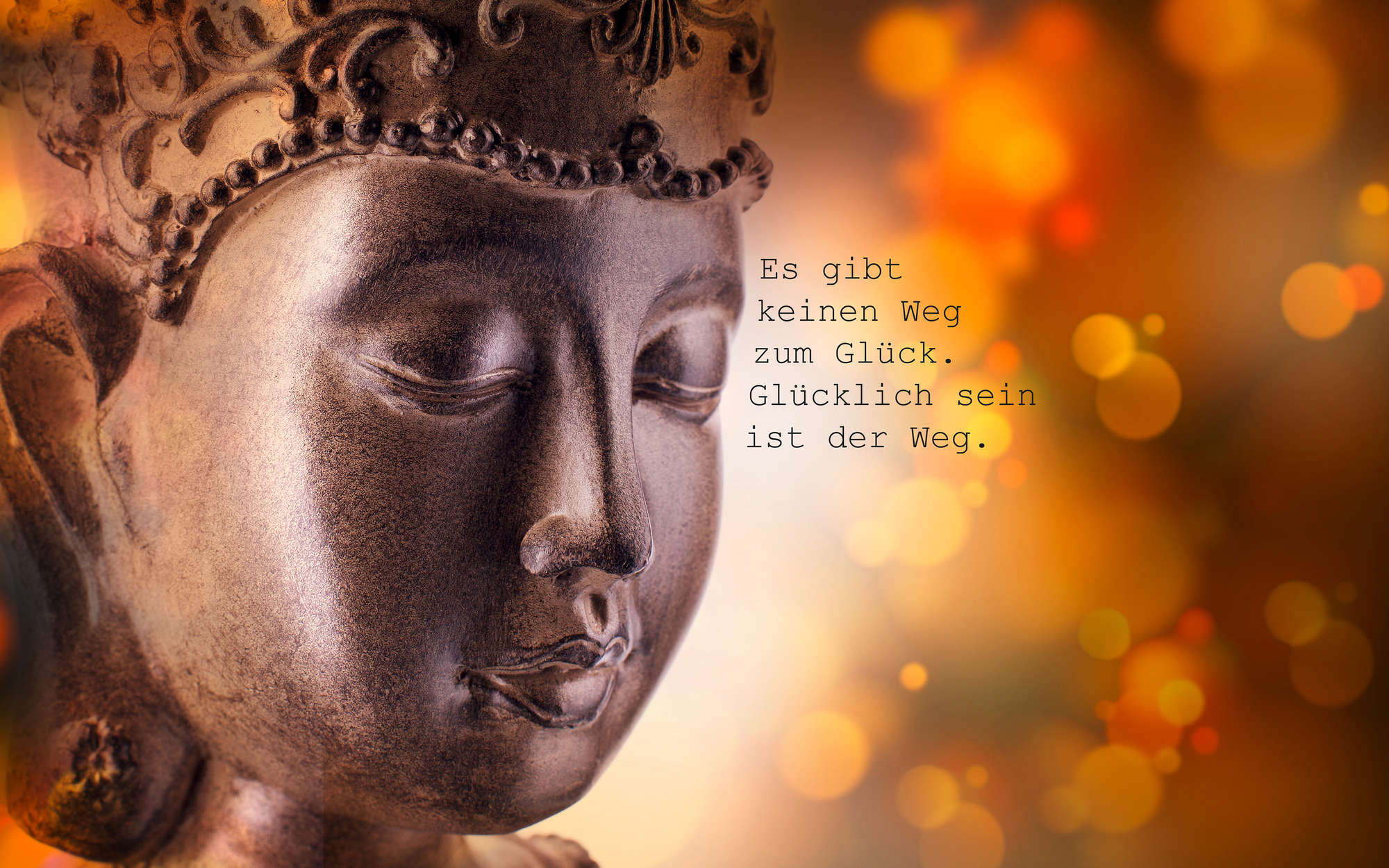             Fototapete Buddha mit Glück-Schriftzug – Mattes Glattvlies
        
