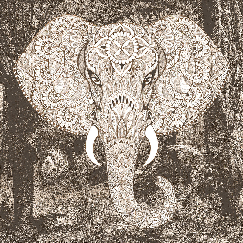         Fototapete Elefant im Boho-Stil, Dschungelmotiv in Sepia – Beige, Grau, Weiß
    