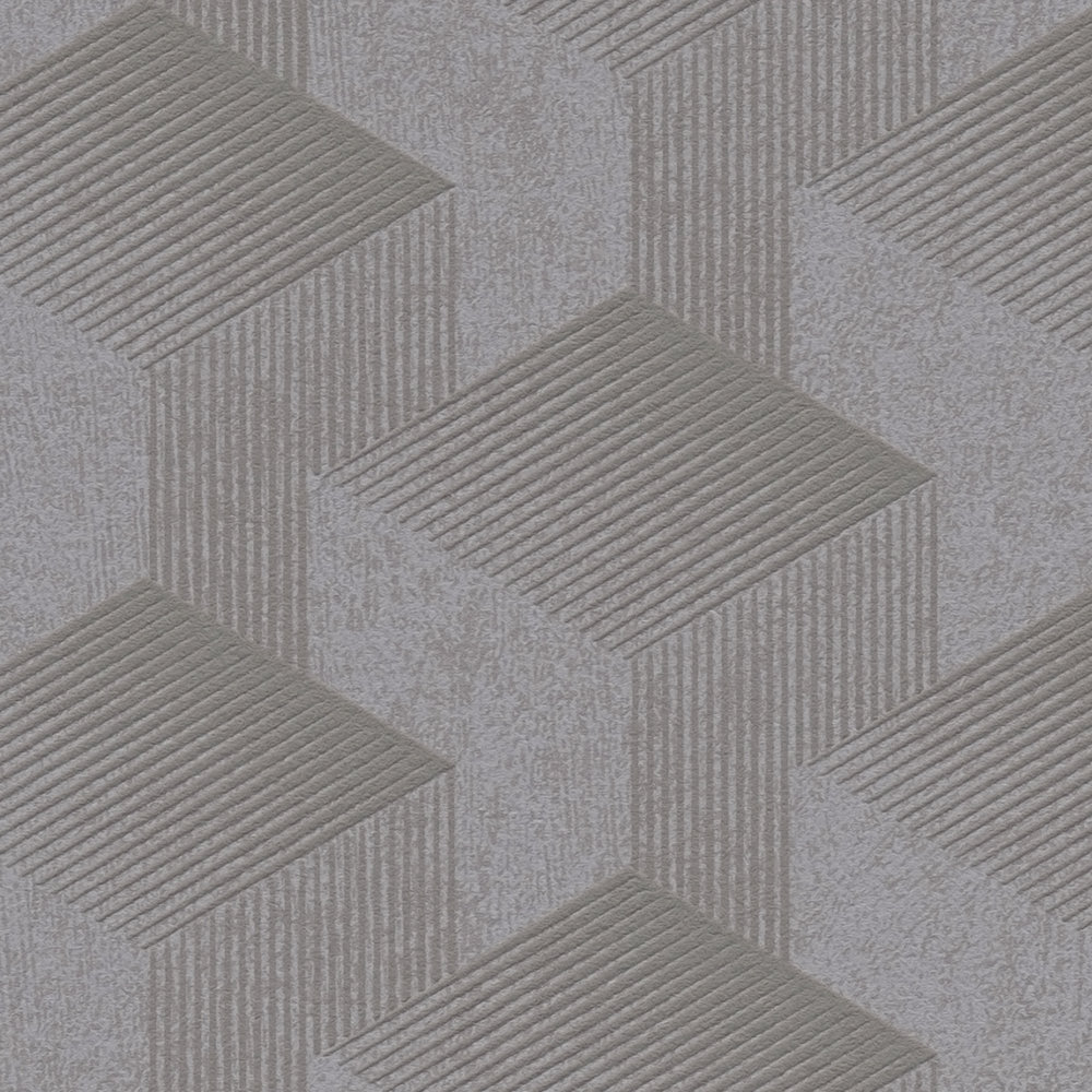            Geometrische Tapete mit 3D Grafik Muster matt – Grau
        