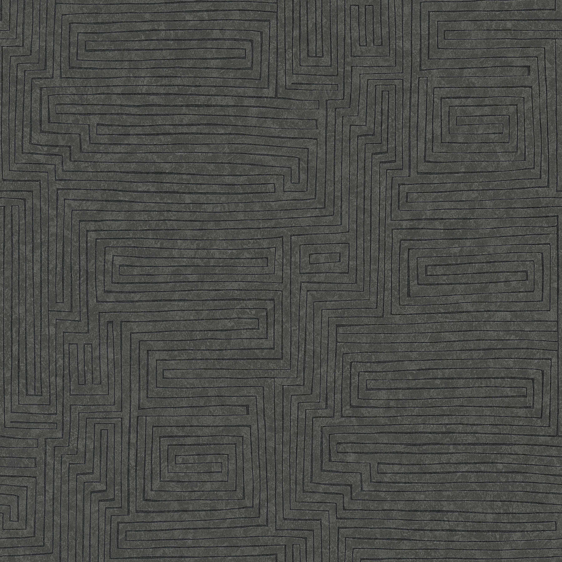 Ethno-Tapete uni mit Linien-Muster & Struktureffekt – Braun, Schwarz
