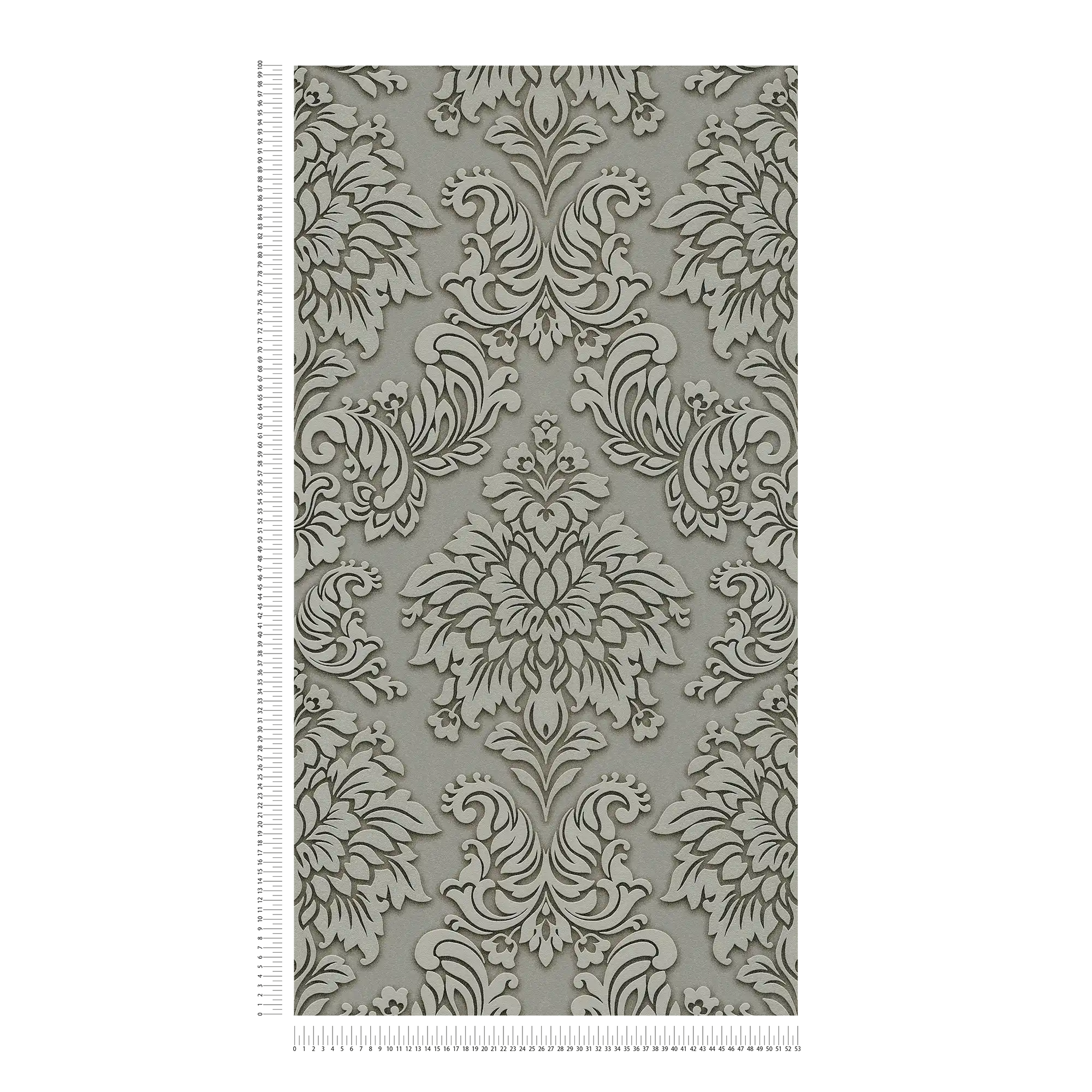             Barock Tapete Ornamente mit Glitzereffekt – Grau, Silber, Beige
        