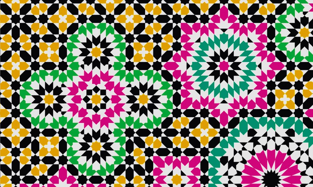             Muster Fototapete buntes Kaleidoskop – Gelb, Rosa
        