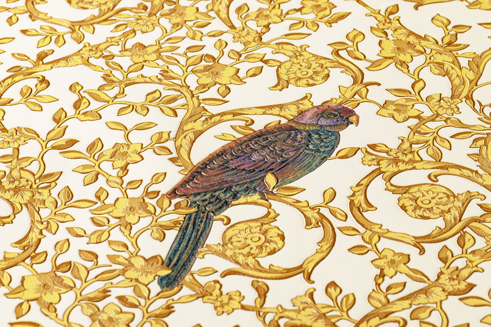             VERSACE Home Tapete Paradies-Vögel & goldene Akzente – Gold, Violett, Creme
        