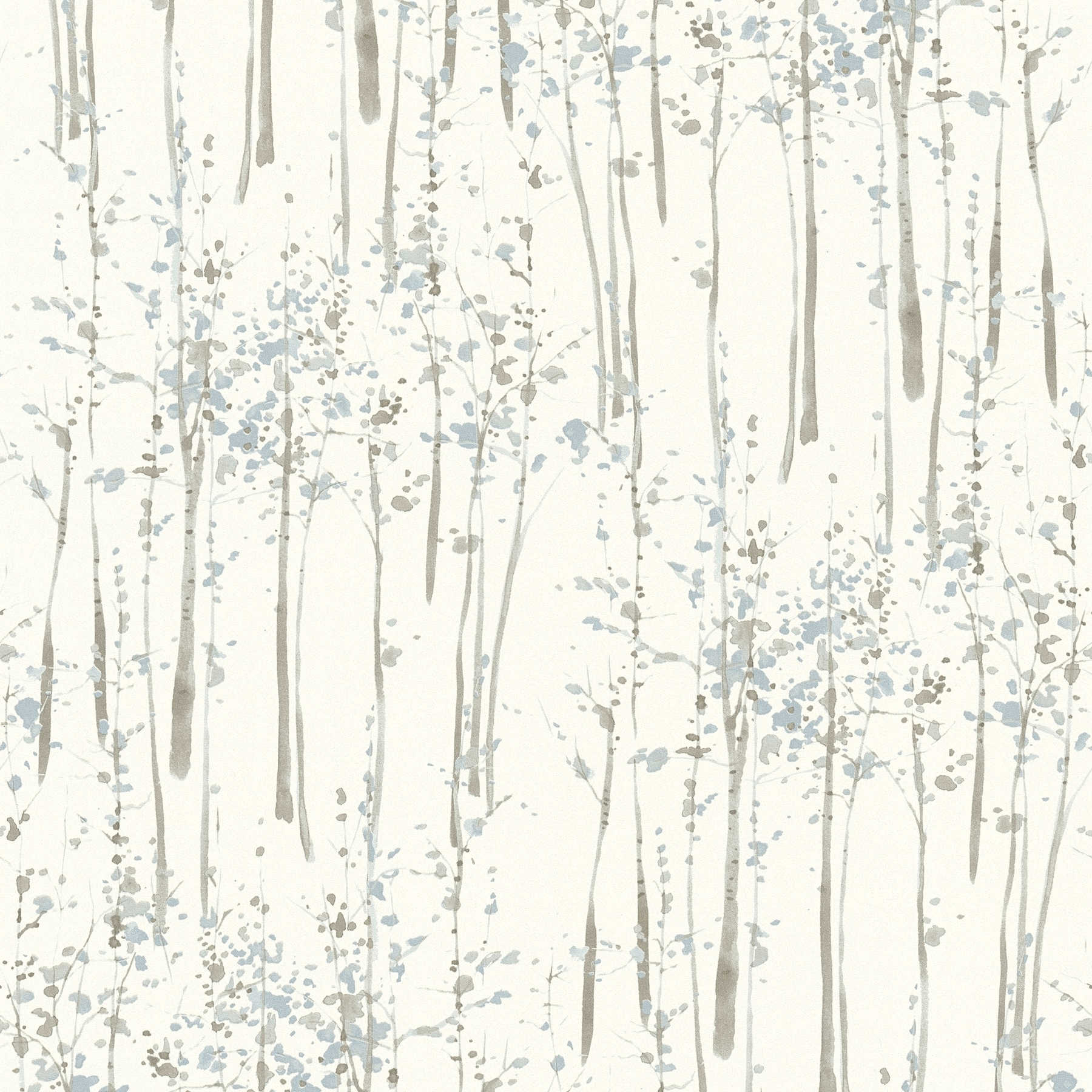         Tapete Baum Aquarell mit Naturfarben – Blau, Grau, Weiß
    