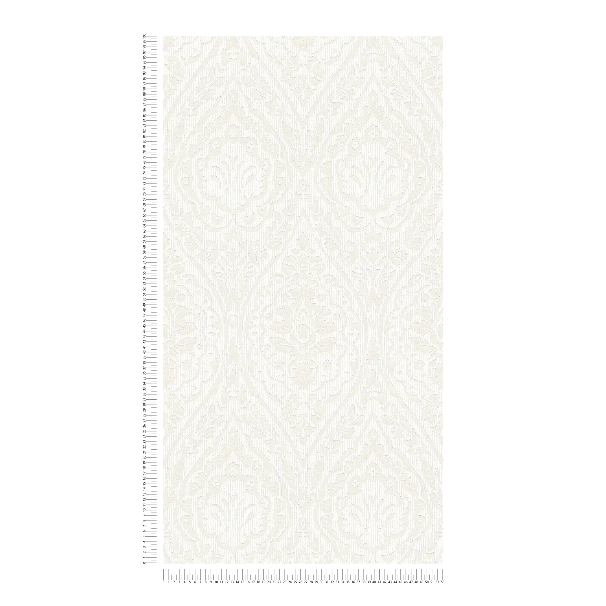             Strukturtapete mit floralem Ornamentmuster im Kolonial Stil – Weiß
        