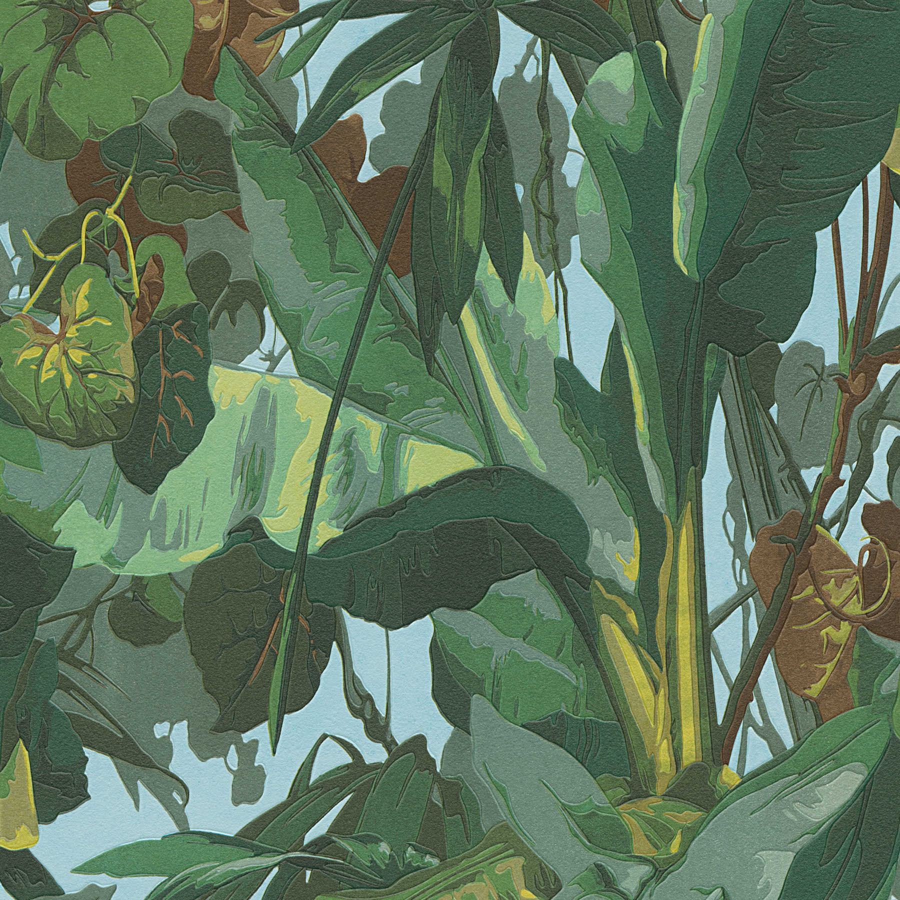         Dschungel-Tapete mit Blätterwald & grünem Dickicht – Grün, Braun
    