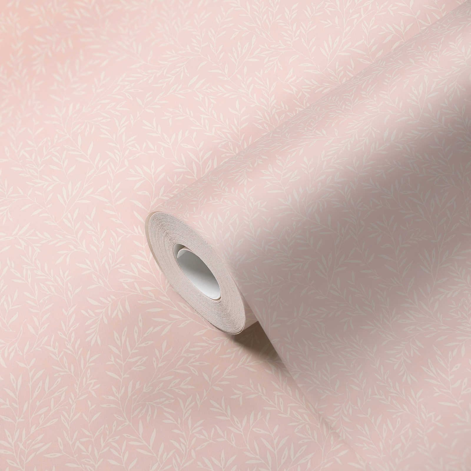             Landhaus Tapete mit Ranken Muster – Rosa, Weiß
        