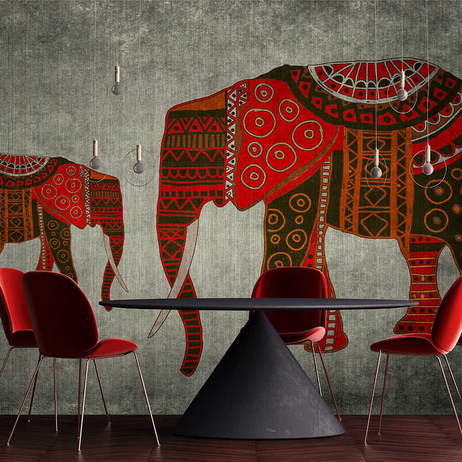 Nairobi 4 – Elefanten Fototapete mit Ethno Mustern & Struktureffekt
