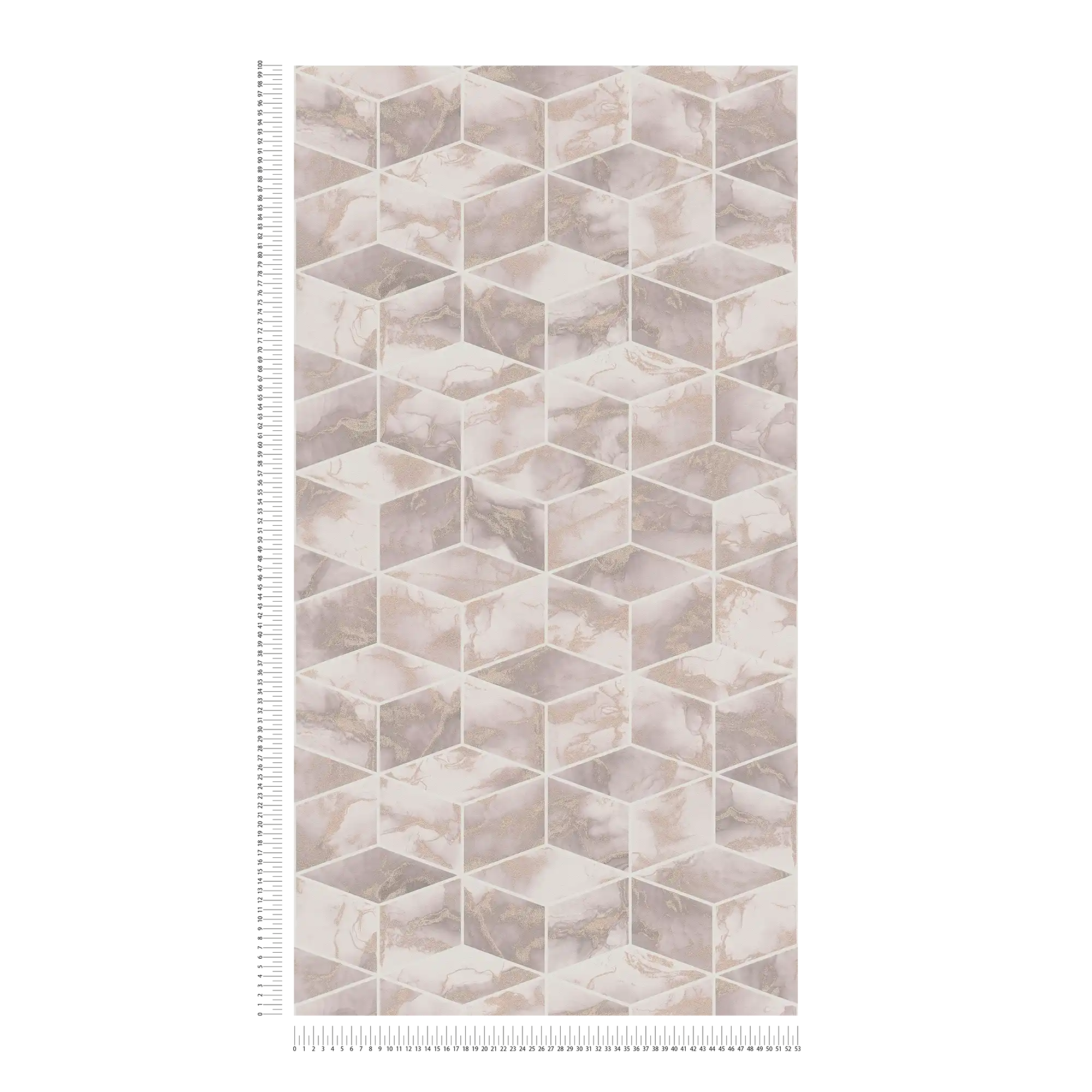             Fliesen Tapete mit Marmor & Metallic-Effekt – Metallic, Rosa, Weiß
        