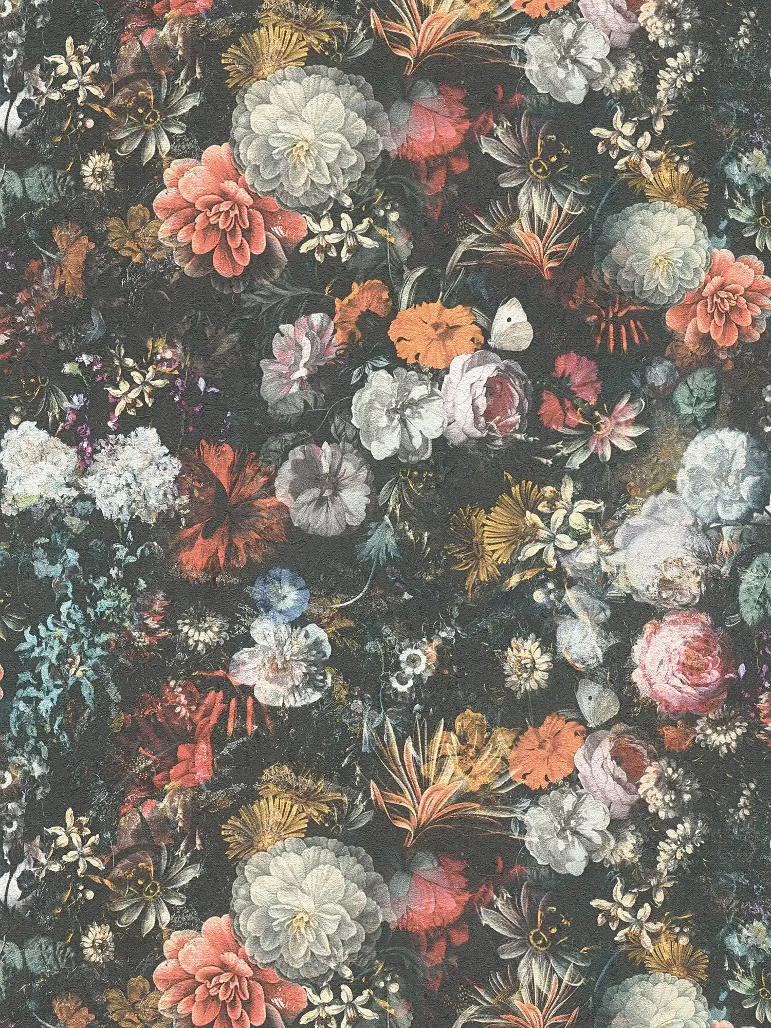         Blumen Tapete Vintage Design mit Rosen – Bunt, Grau, Orange
    