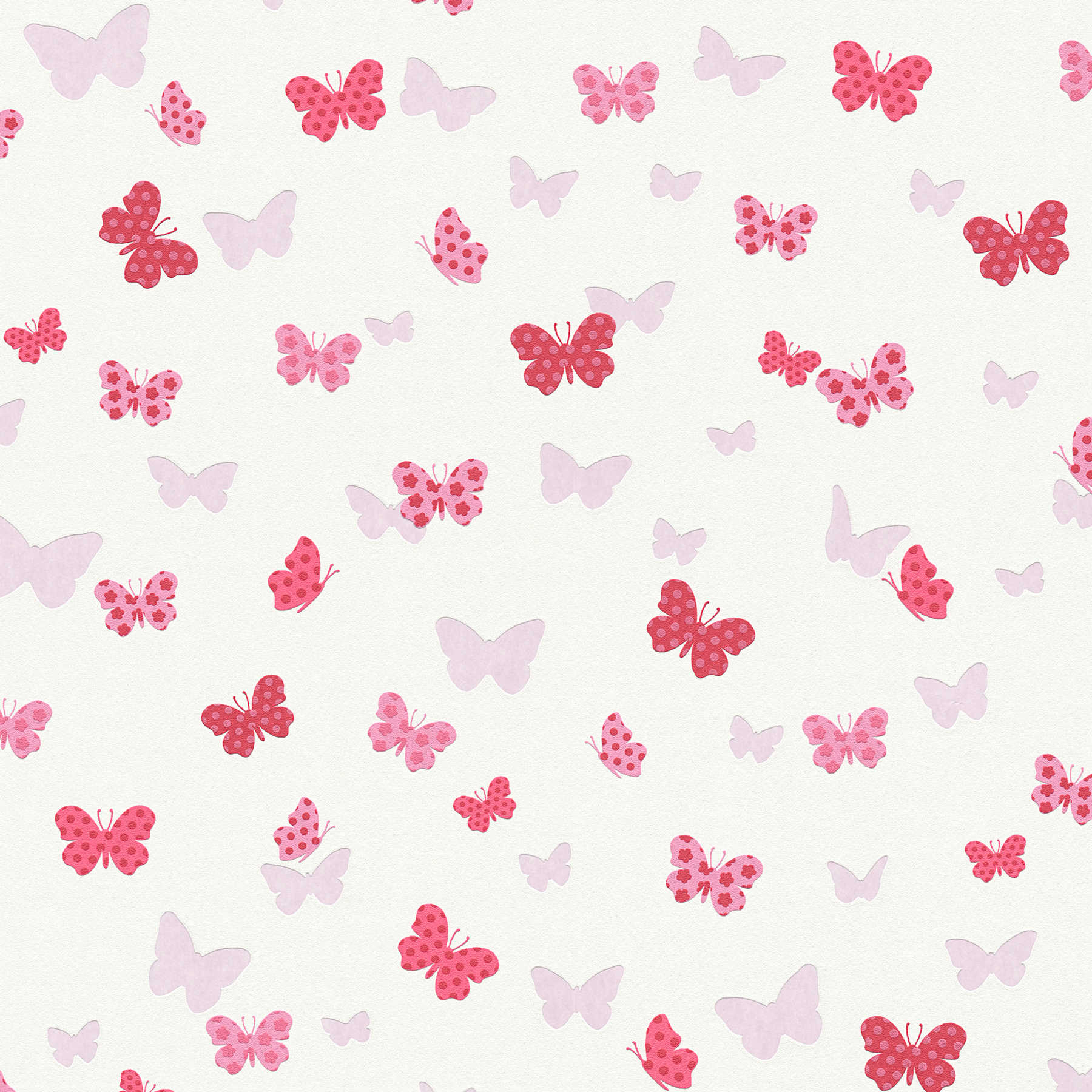 Schmetterling Tapete gemustert für Kinderzimmer – Weiß, Rot, Rosa
