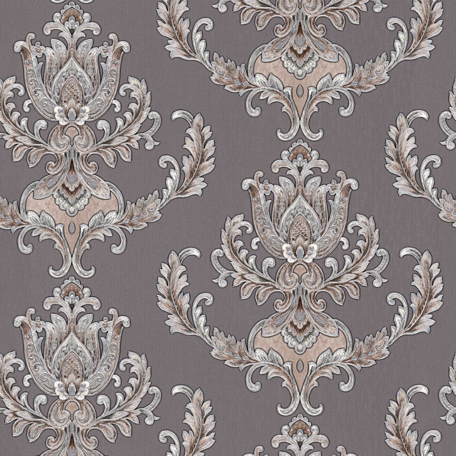 Metallic Tapete mit opulentem Ornament Design – Grau
