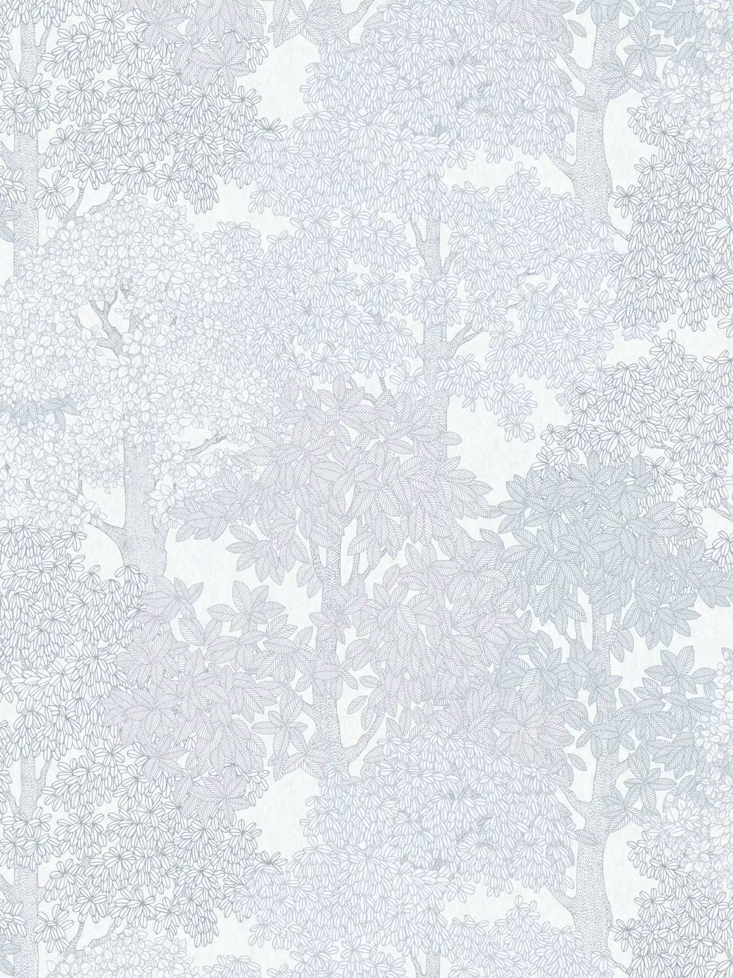 Tapete Grau mit Wald Muster & Bäumen im Zeichenstil – Grau, Weiß
