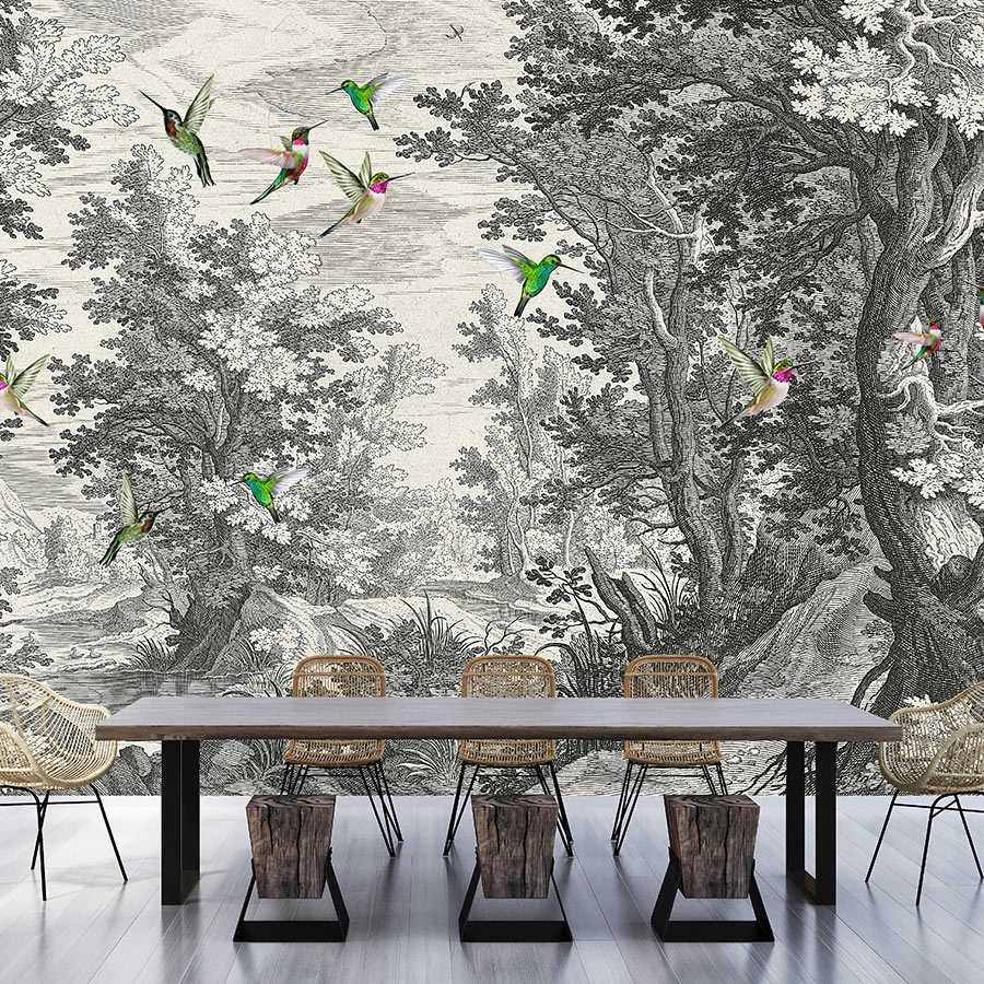 Fancy Forest 1 – Landschaft Fototapete Kunstdruck mit Vögeln
