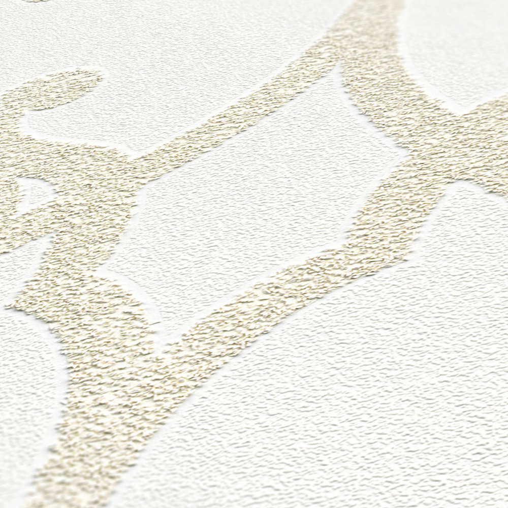             Ornament Tapete mit Barock Muster überstreichbar – Weiß
        
