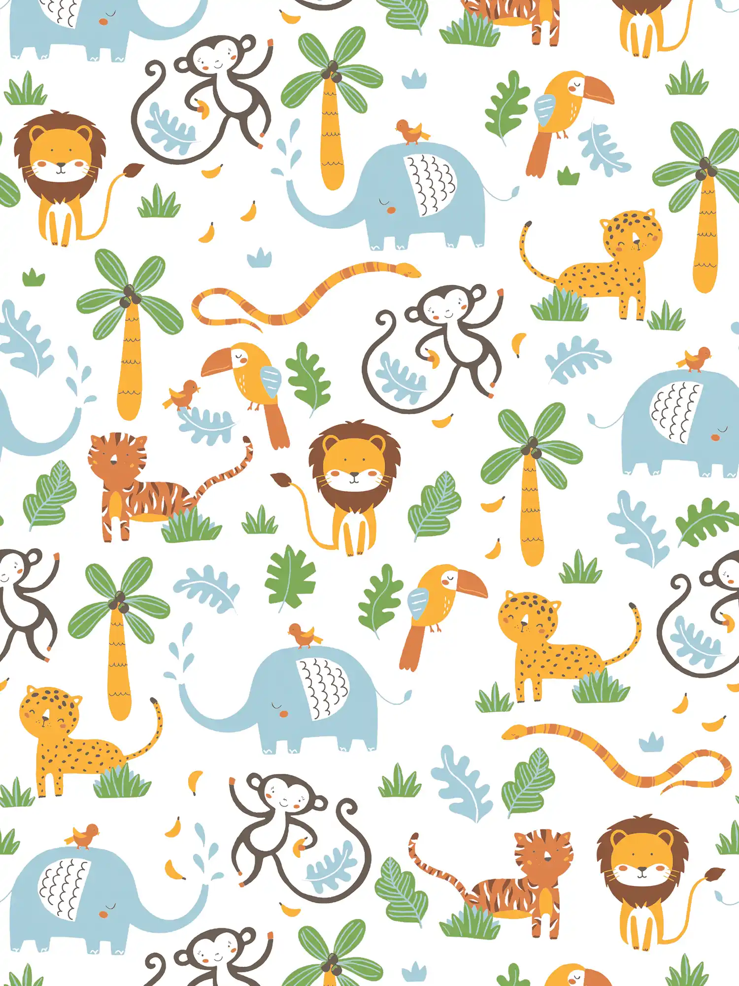         Tapete Kinderzimmer Dschungel Tiere – Bunt, Gelb, Grün
    