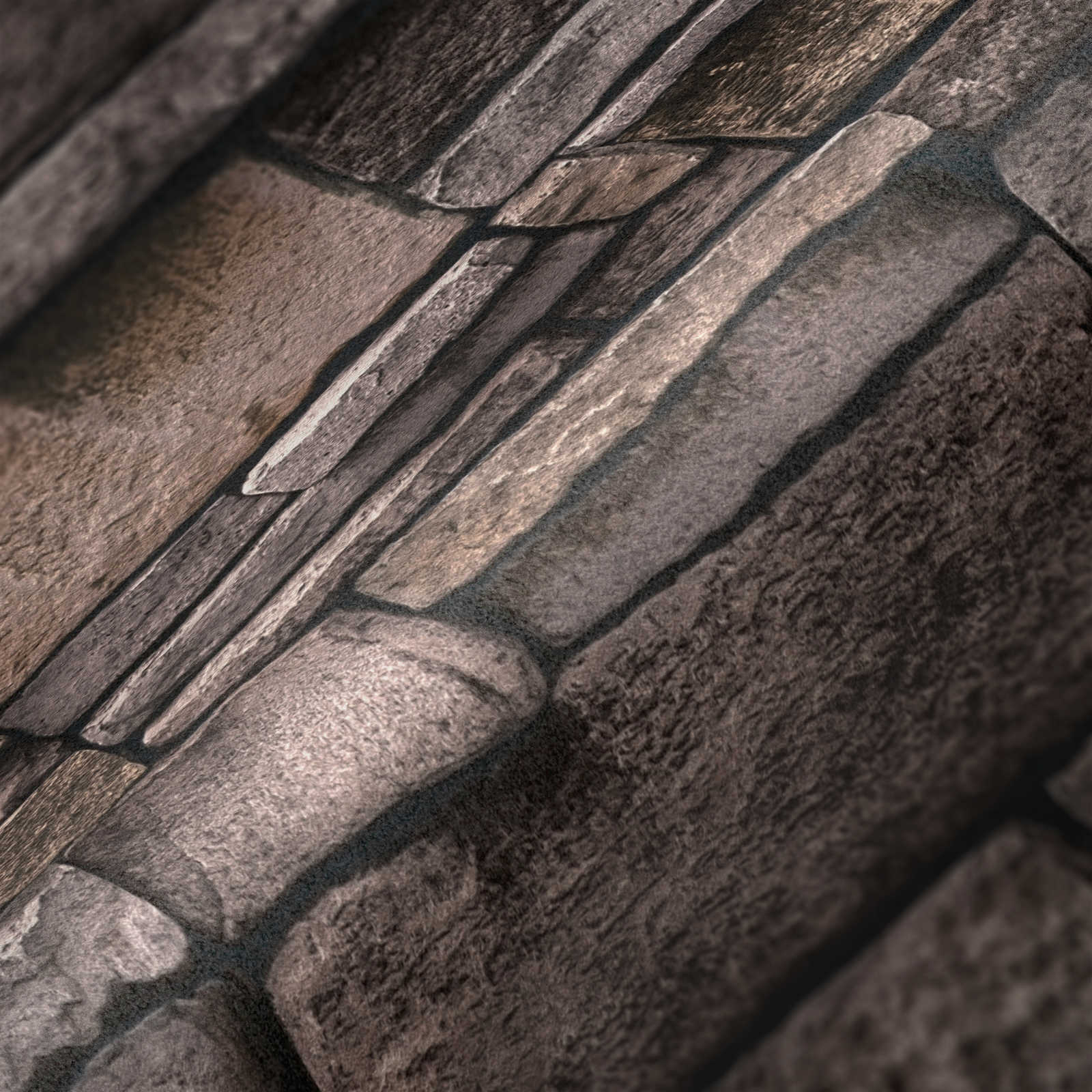             Steinoptik Vliestapete mit Natursteinmauer – Beige, Braun
        
