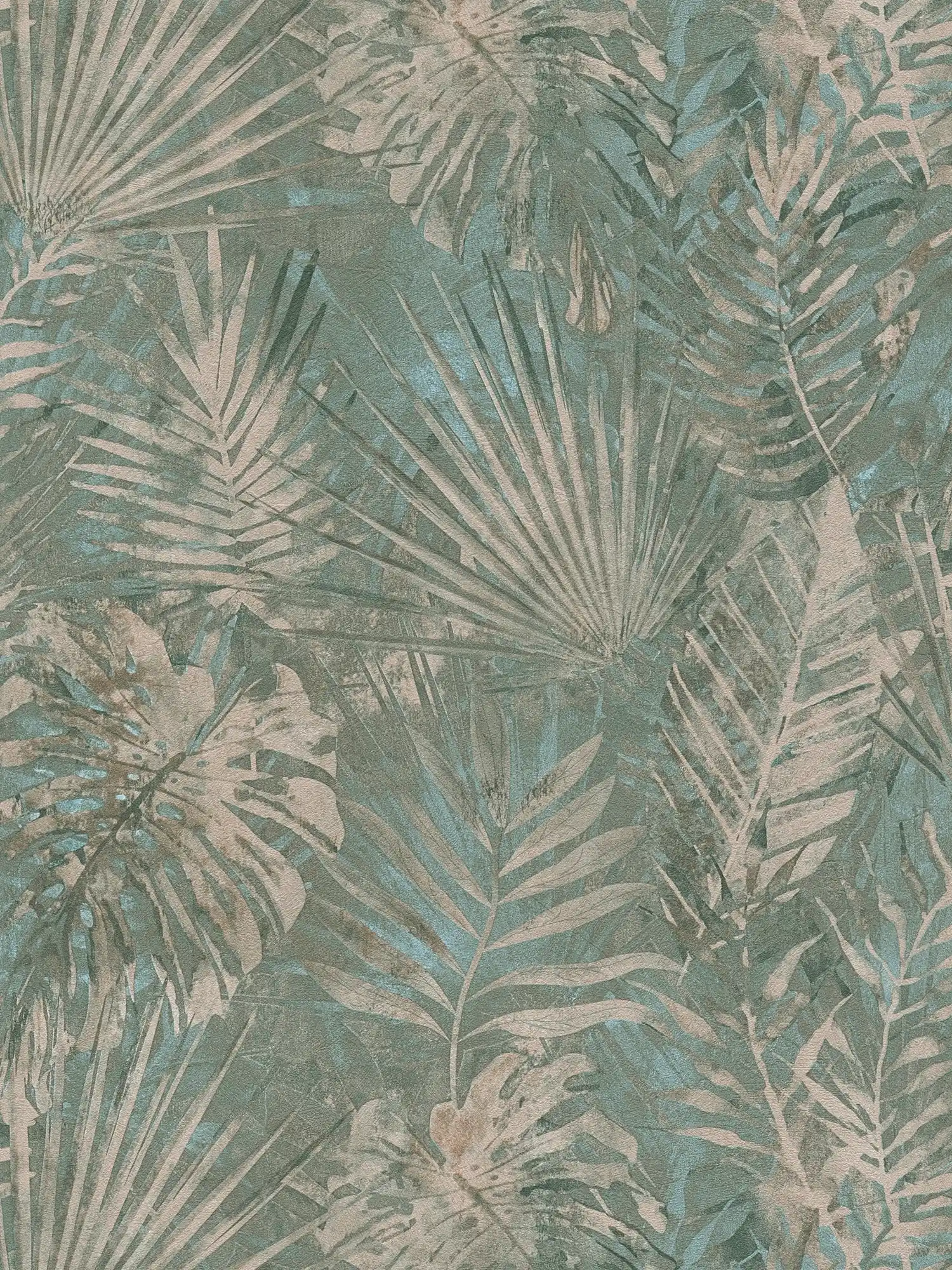         PVC-freie Tapete mit Dschungelmuster im Used-Look – Grün, Blau, Beige
    