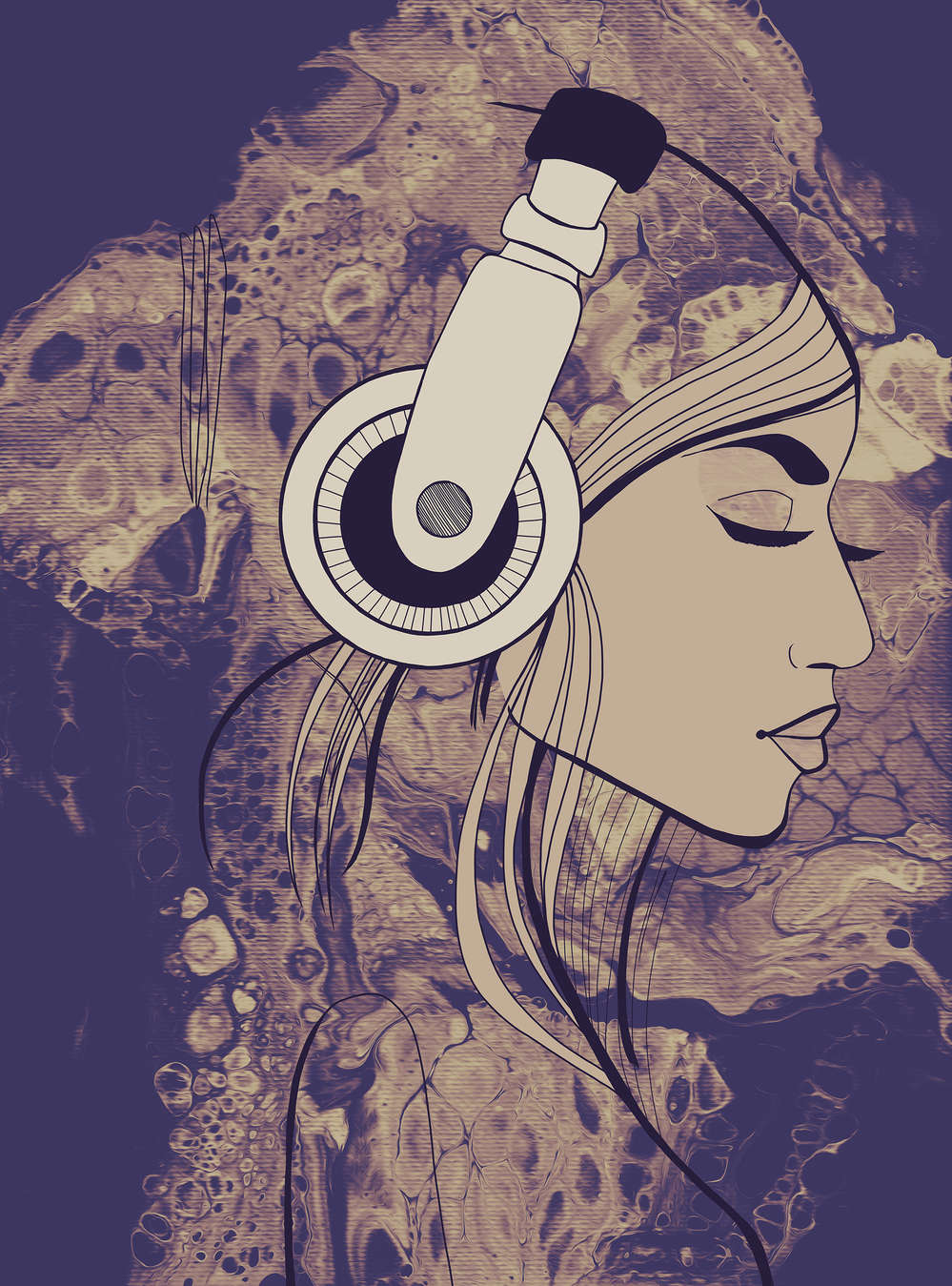             Fototapete Musik Frau mit Kopfhörern im Line Art Stil
        