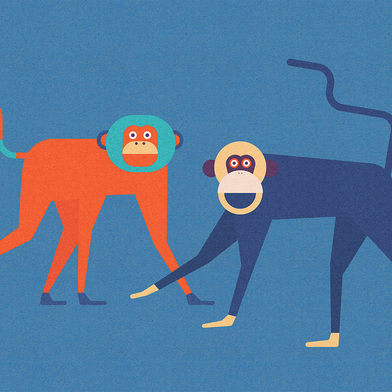 Monkey Business 2 - Fototapete Affen-Bande im Comic-Stil - Pappe Struktur – Beige, Blau | Mattes Glattvlies

