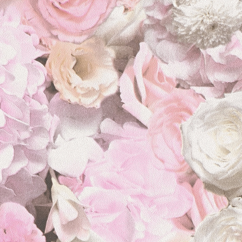             Tapete Rosen & Blüten Muster – Rosa, Weiß
        