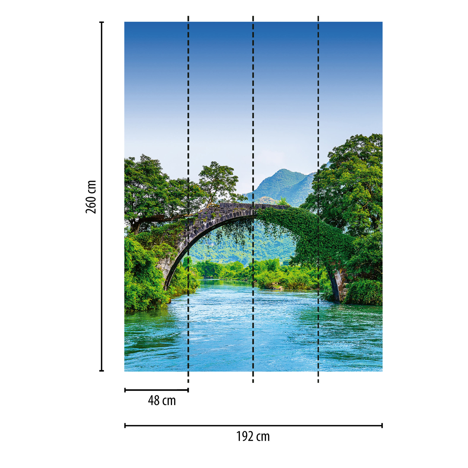             Fototapete asiatische Flusslandschaft mit Brücke
        