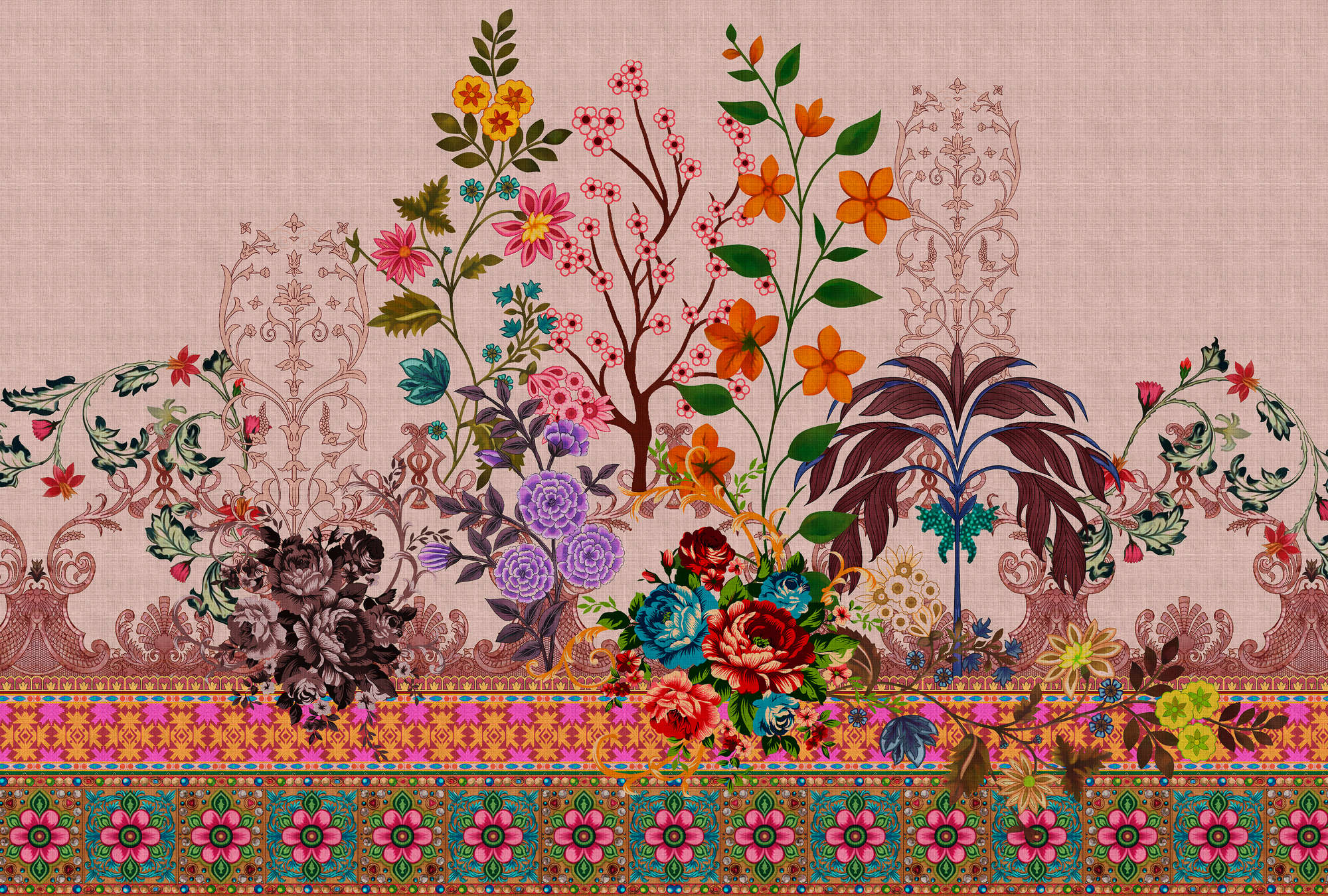             Oriental Garden 4 – Blumen Fototapete Blüten & Borten Muster
        