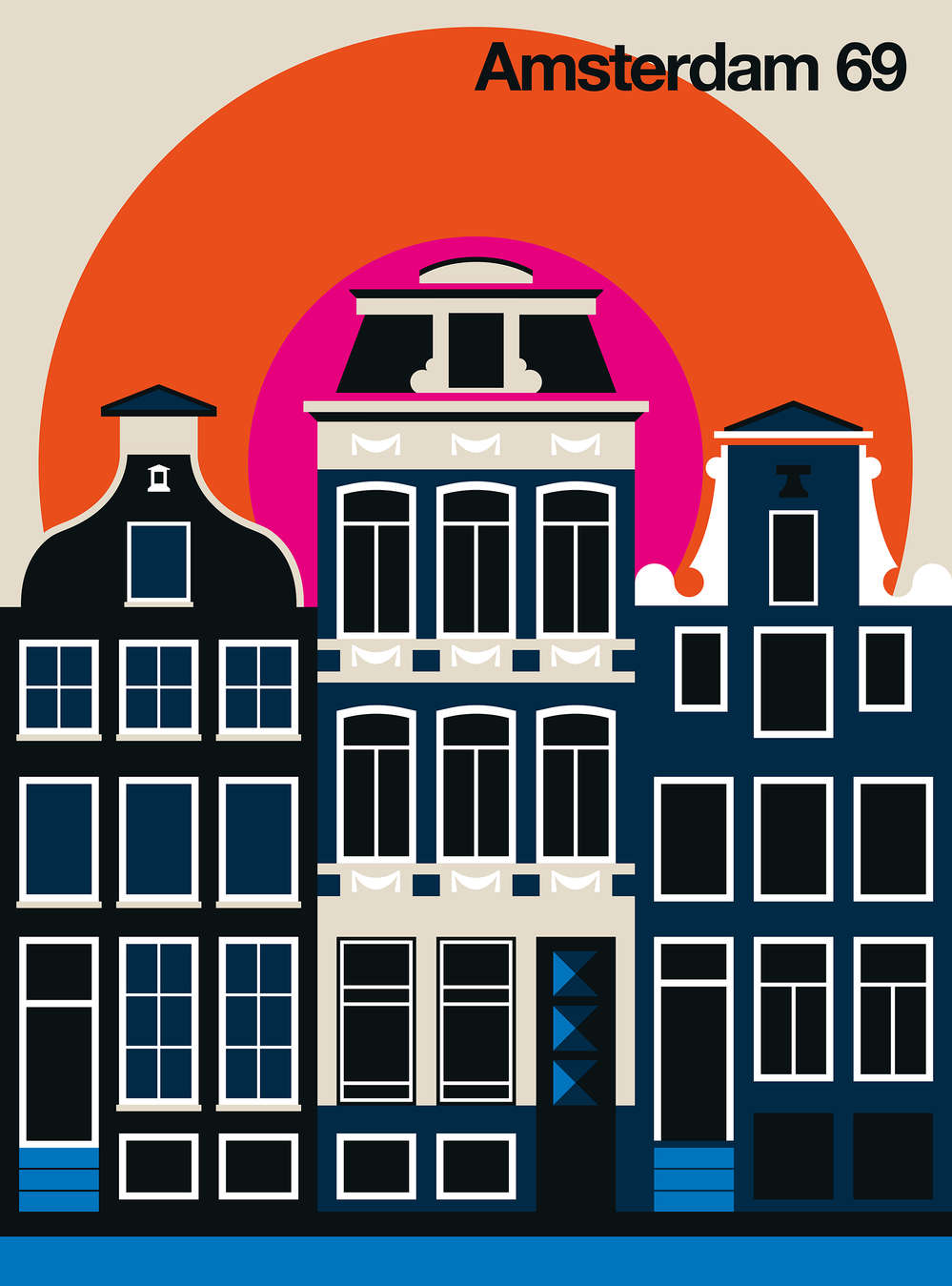             Fototapete Amsterdam Häuserfronten im Retro Design
        