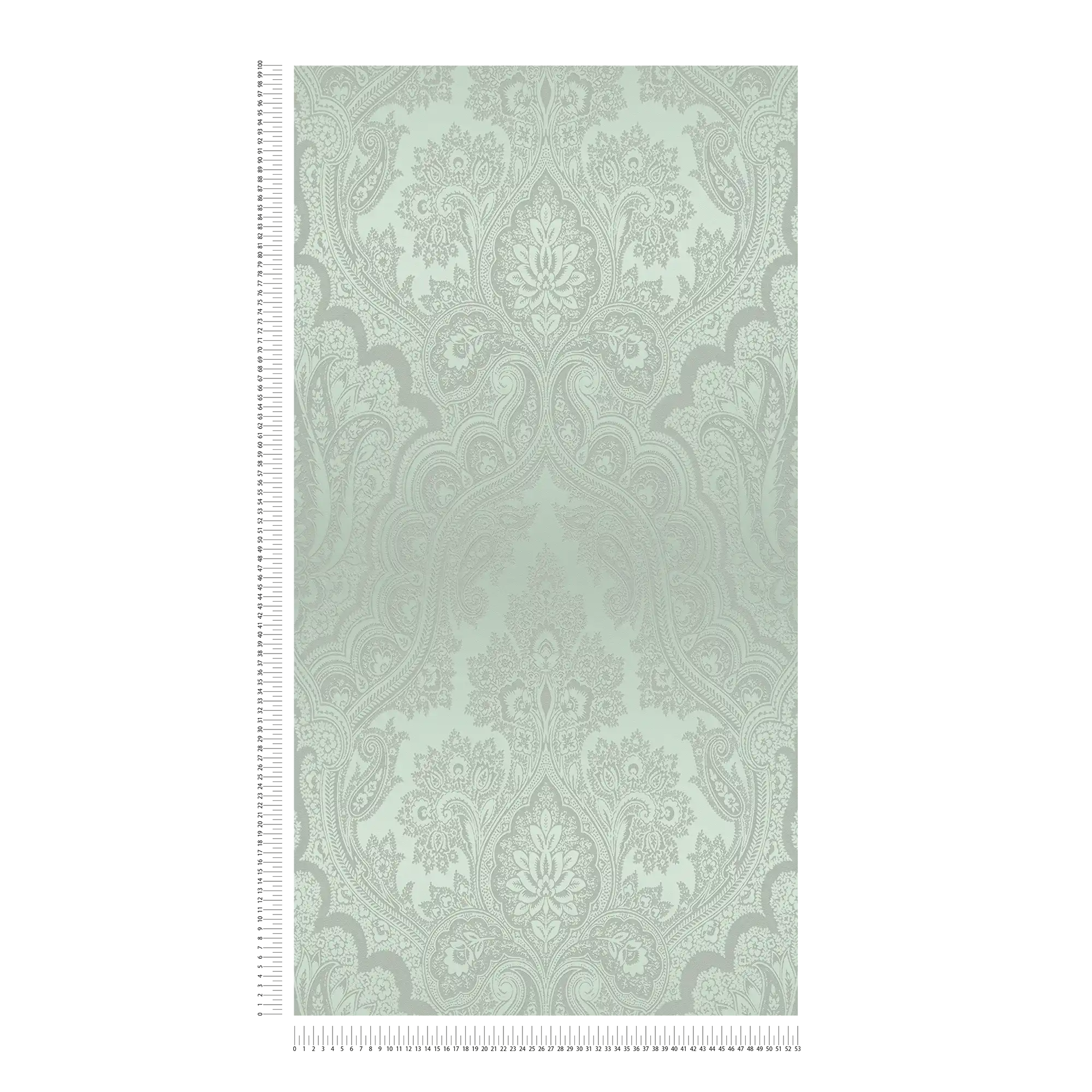             Boho Tapete Mintgrün & Silbergrau mit Ornamentmuster – Metallic, Grün
        