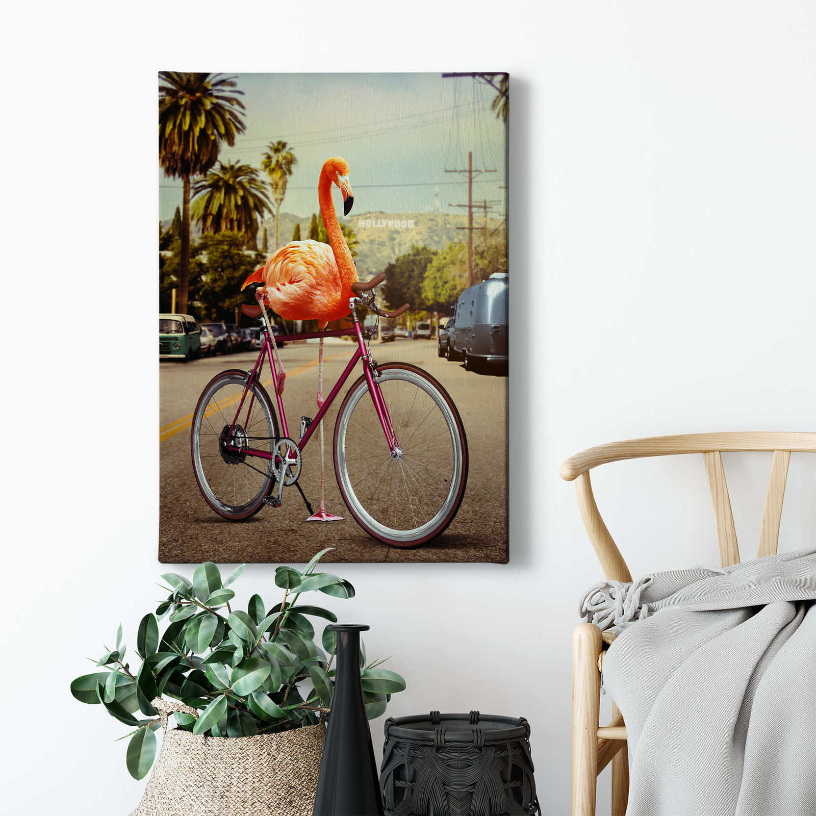             Leinwandbild Flamingo auf Fahrrad von Loose – 0,50 m x 0,70 m
        