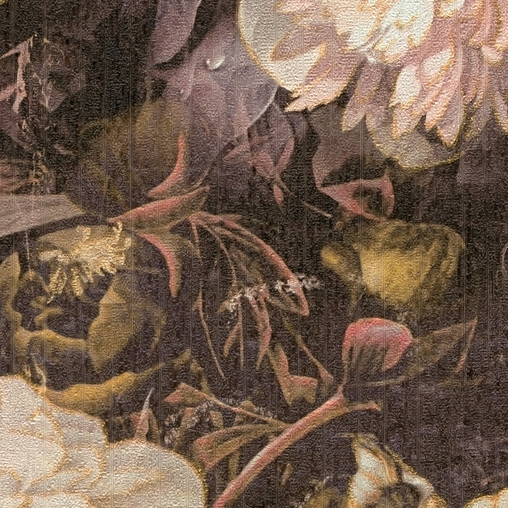             Blumentapete im Kunststil mit Rosen – Gelb, Braun
        