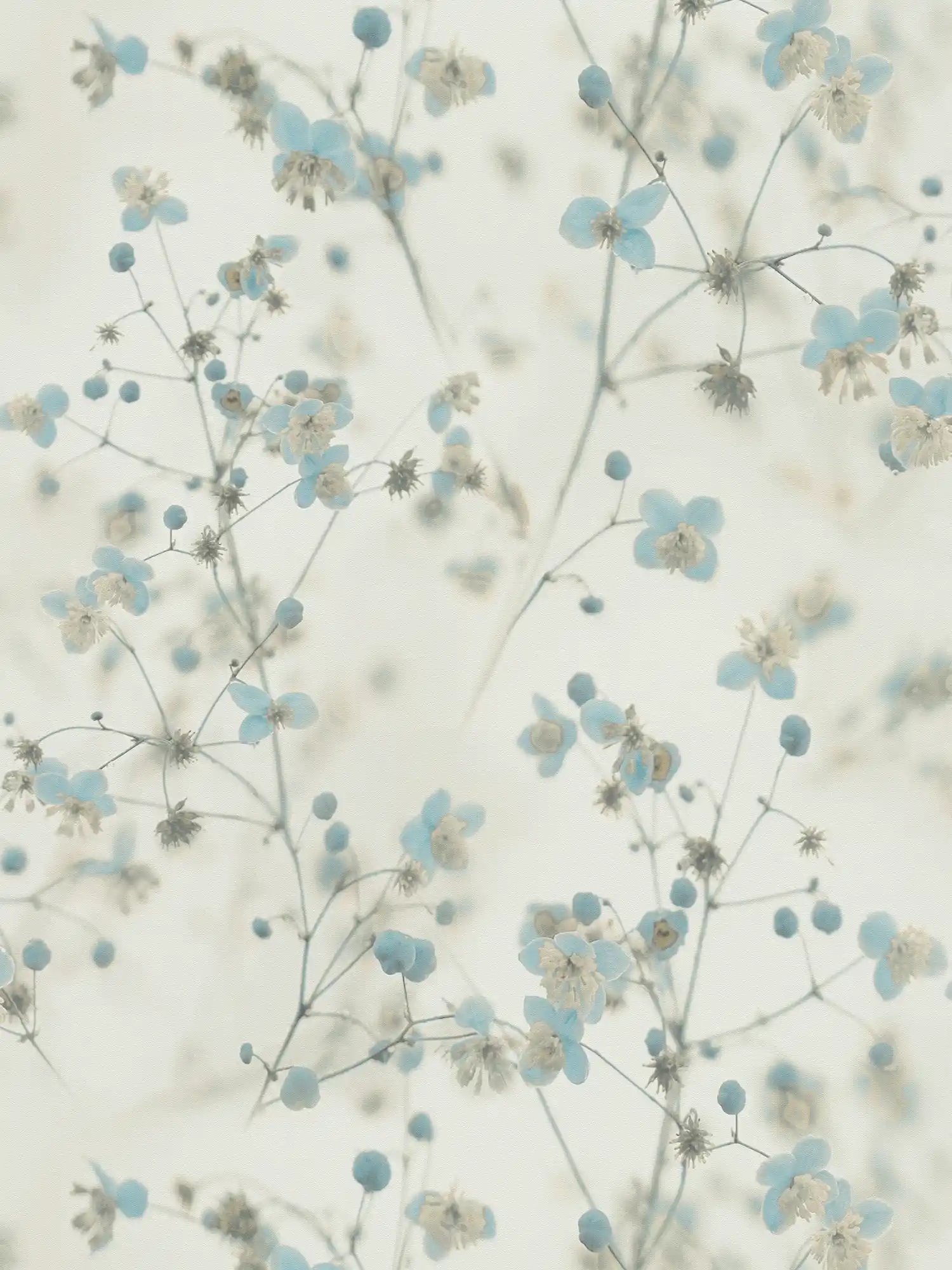 Romantische Blumentapete Fotocollage Stil – Grau, Blau
