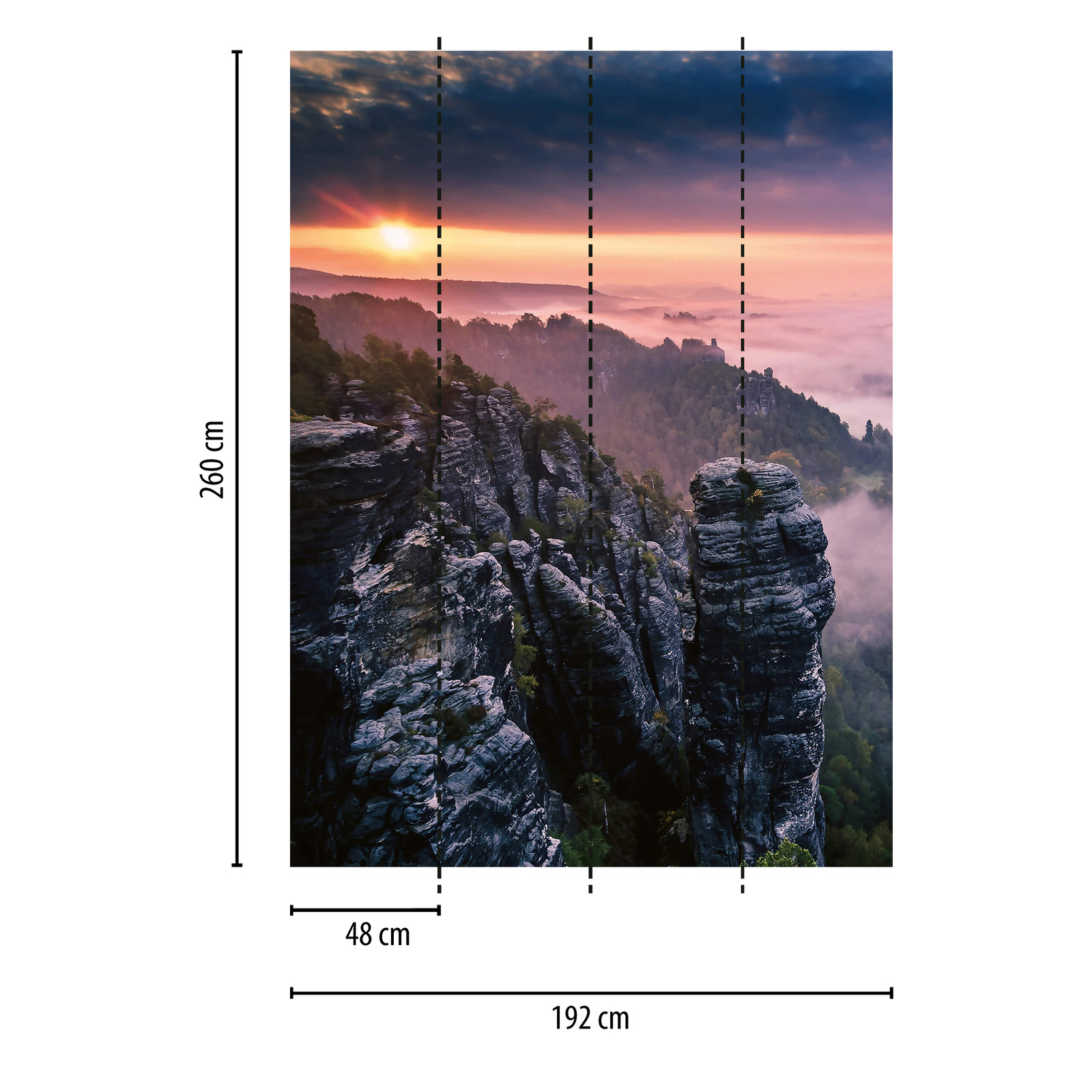             Fototapete Landschaft Berge und Sonne – Grau, Grün
        