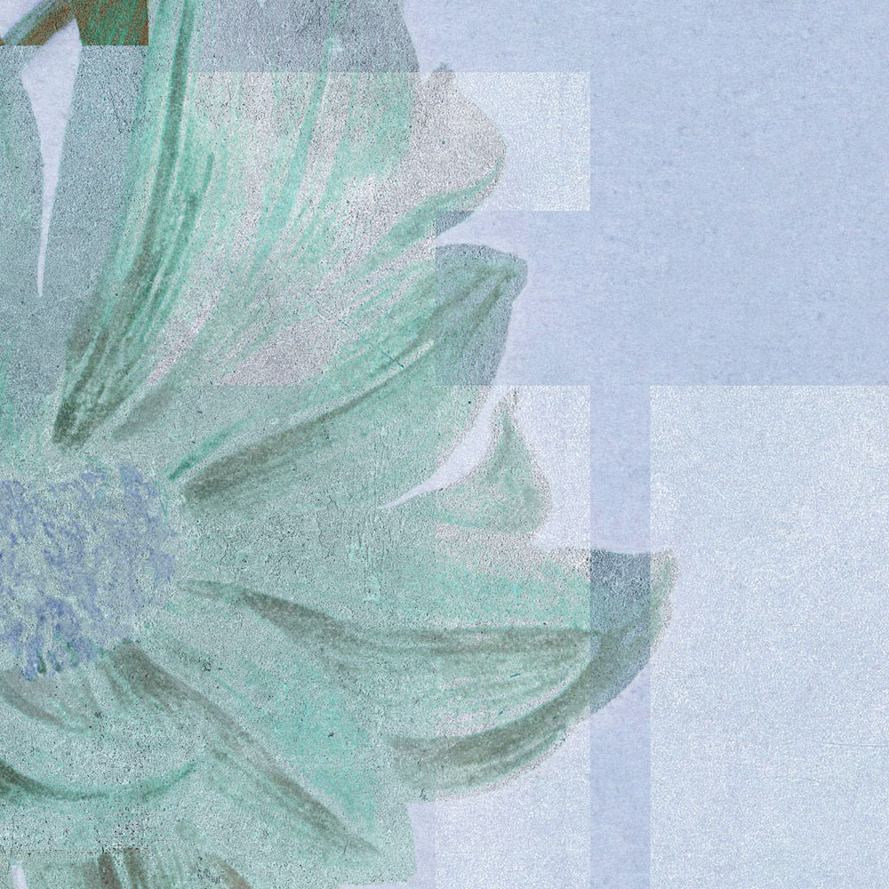             Queens Garden 1 – Blumen Fototapete blaue Margariten & Grafik Muster
        