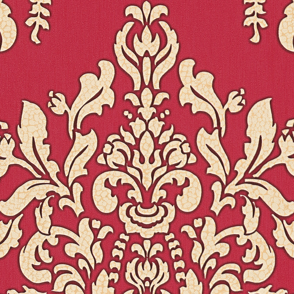             Ornament Tapete mit Krakelee Effekt – Beige, Rot
        